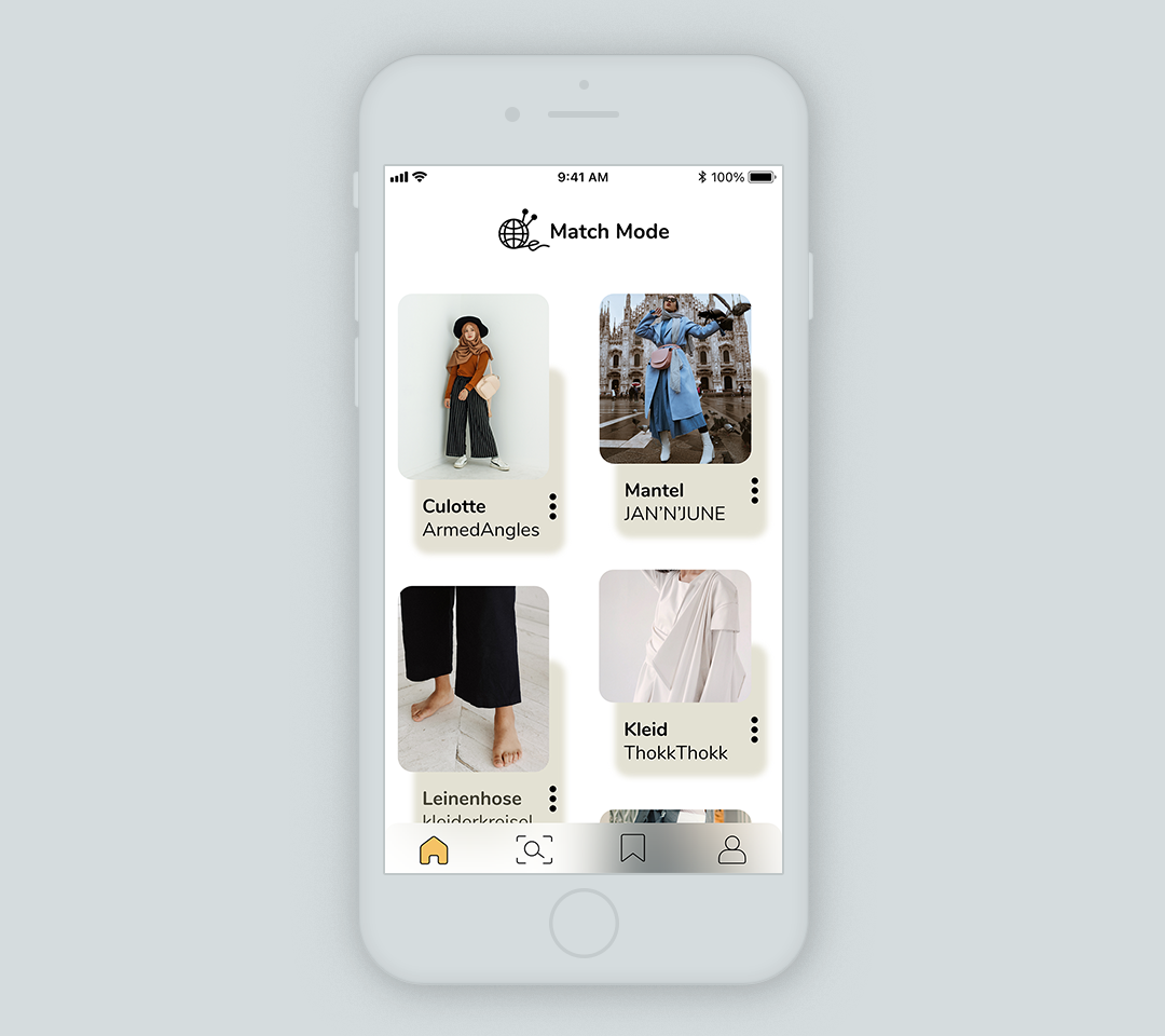 Preview of case study Match Mode through a mock up showing the app homepage