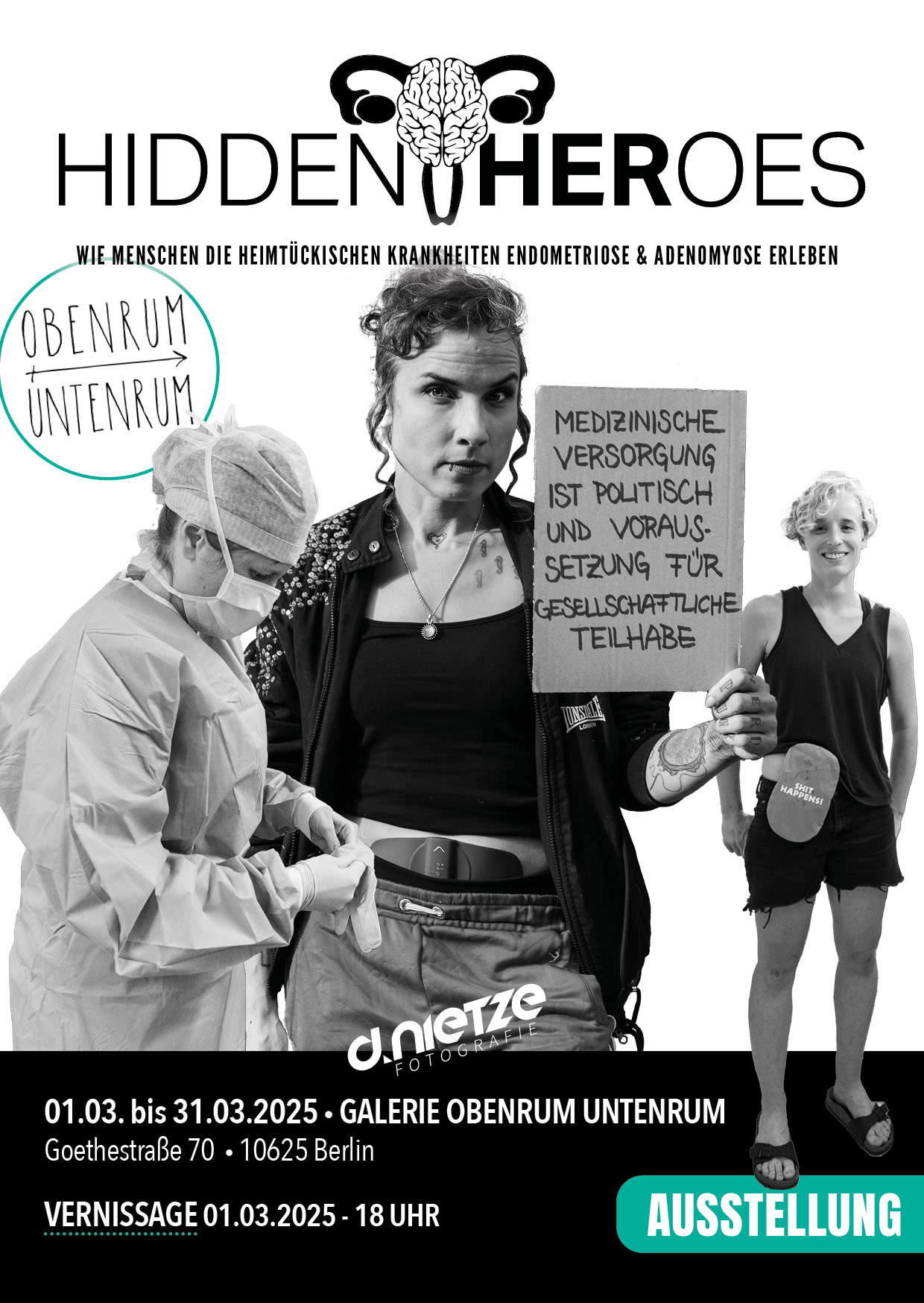 Flyer zur Ausstellung Hidden Heroes in der Galerie Obenrum Untenrum