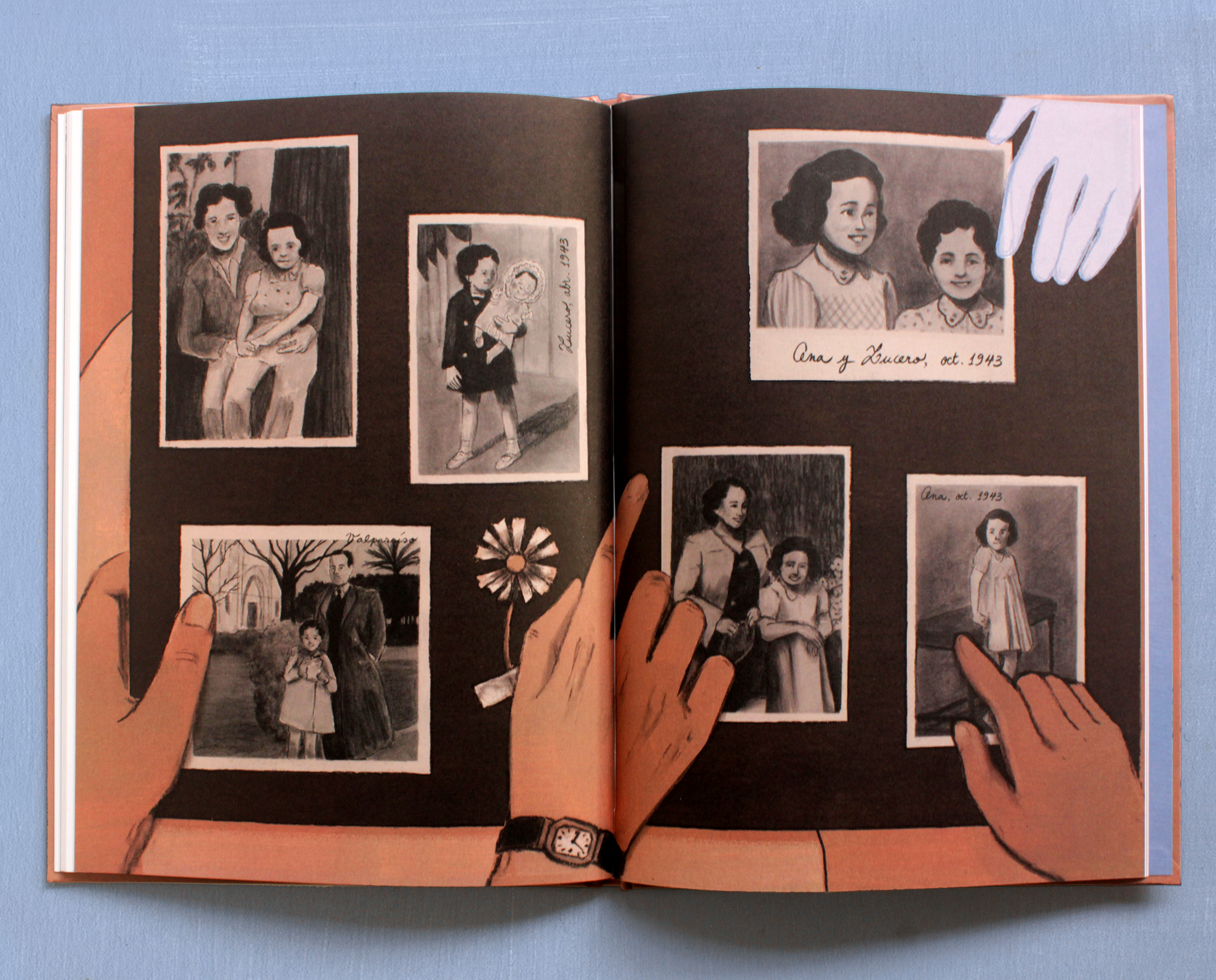 Inside pages: an old photo album.