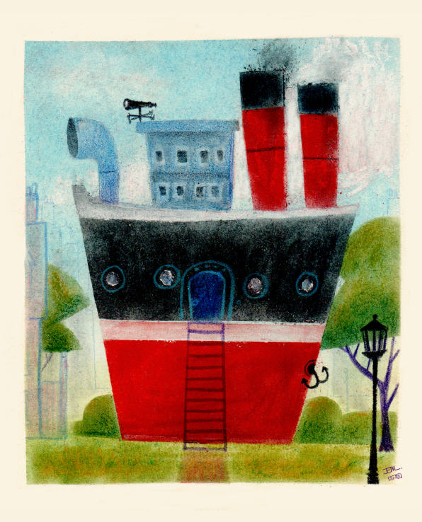 Admiral Boom's house was built exactly like a ship, it had ship's funnels instead of chimneys and on the roof was a gilt weathercock shaped like a telescope.