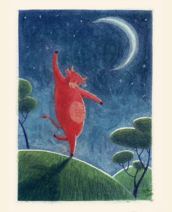 On this night the Red Cow stood up suddenly and began the dance. She danced wildly and beautifully and in perfect time, though she had no music to go by.