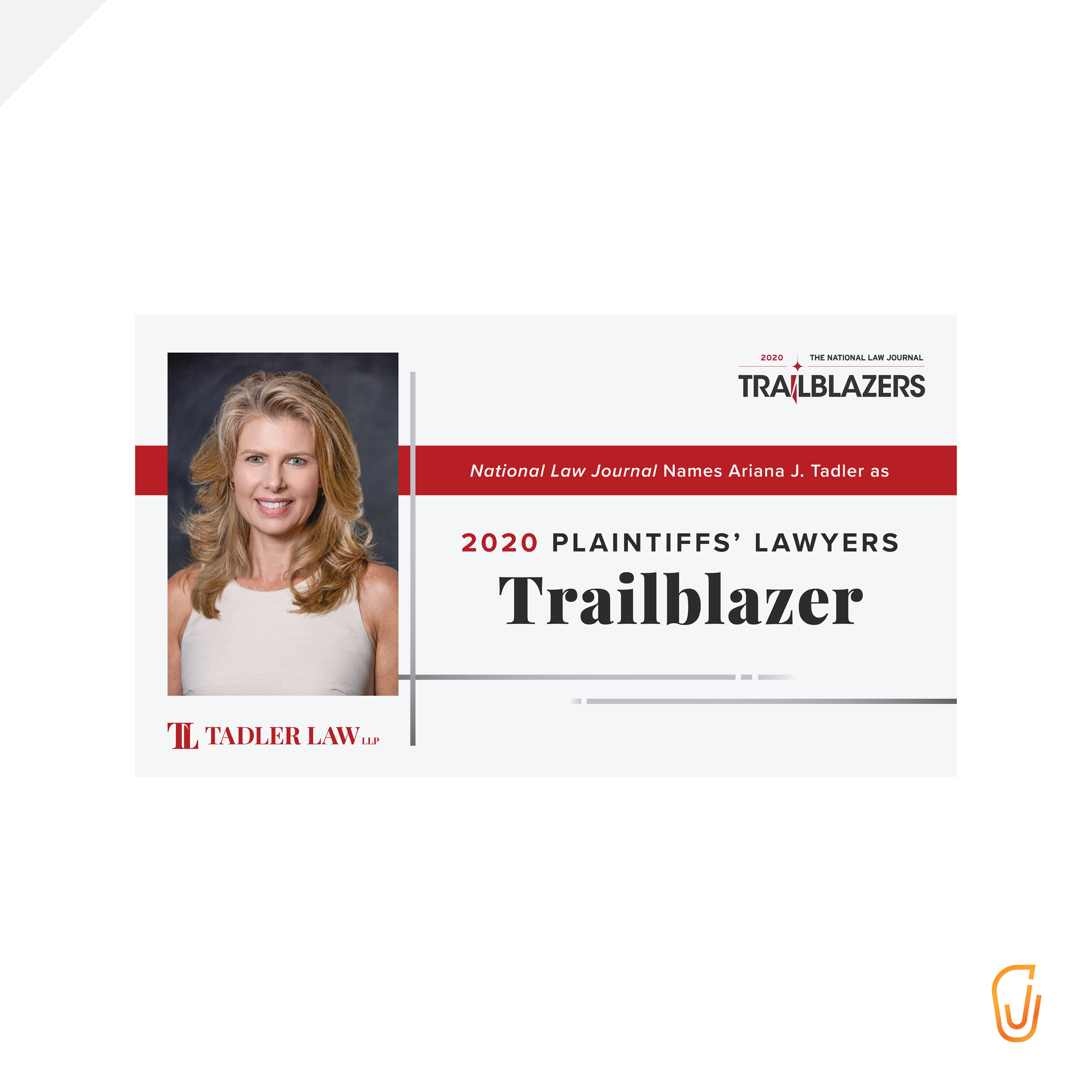Tadler Law Social Media Graphic - Ariana Tadler as Plaintiffs' Lawyers Trailblazer (2020)
