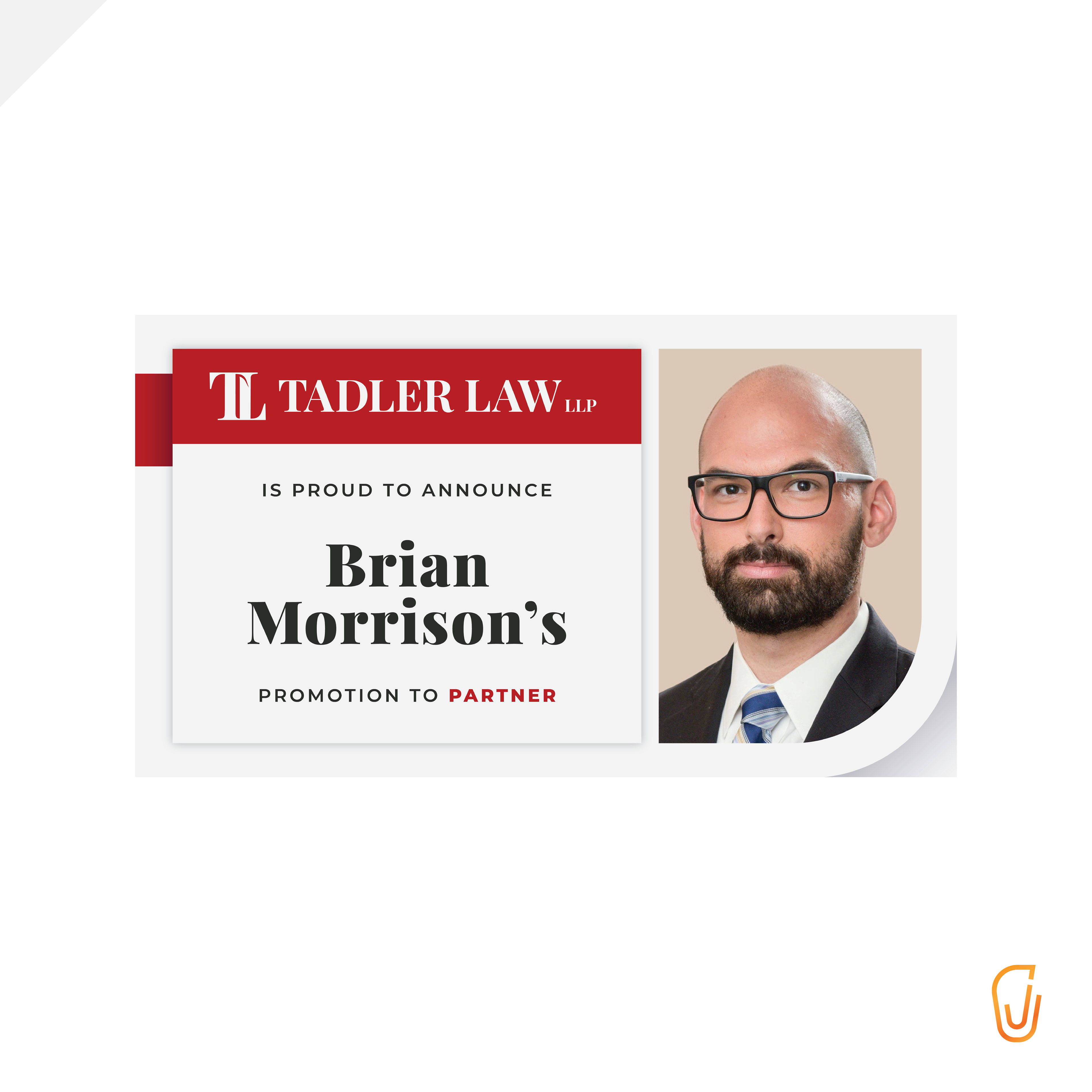 Tadler Law Social Media Graphic - Brian Morrison's Promotion to Partner (2020)