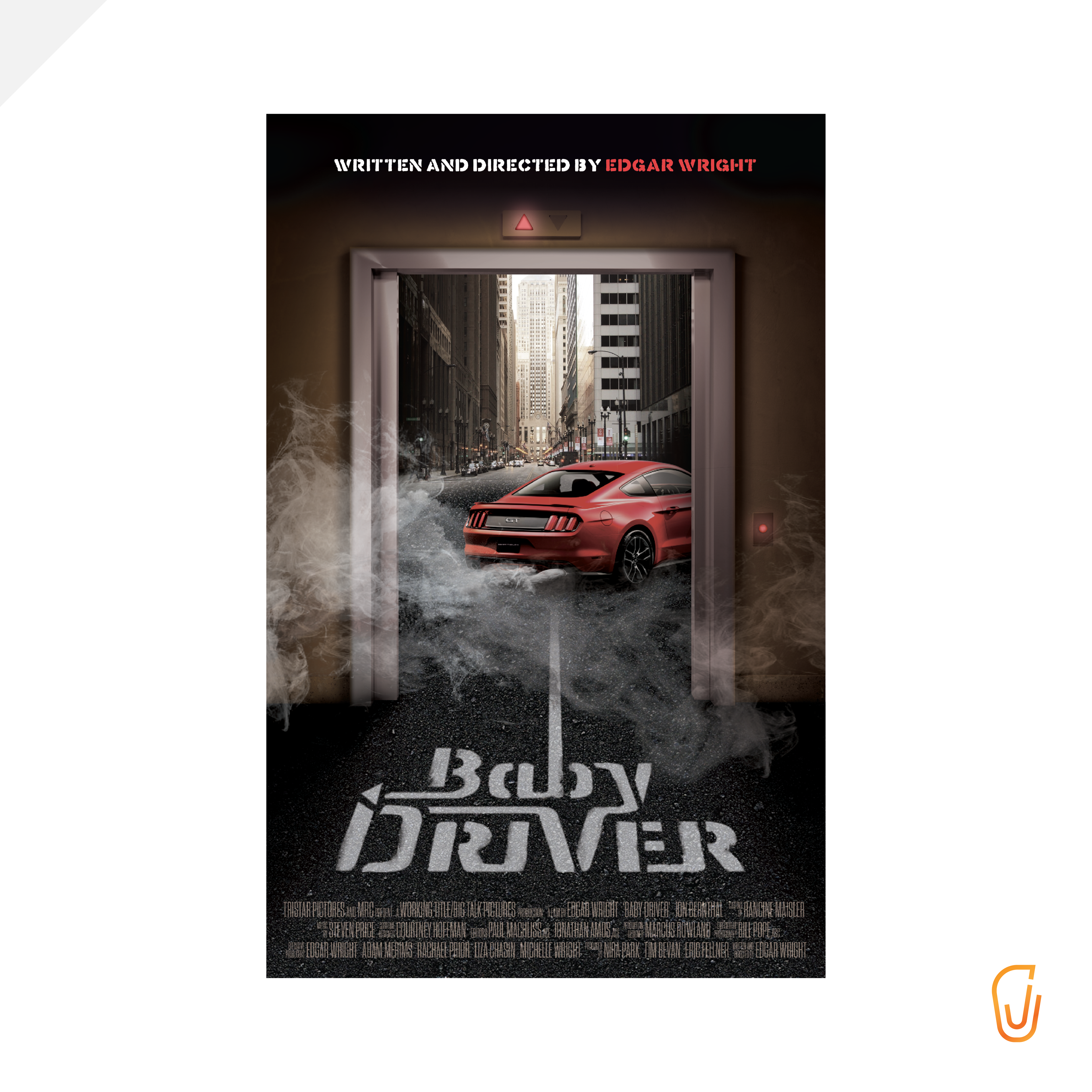 Baby Driver Movie Poster - Typography - Car in Elevator (2019)