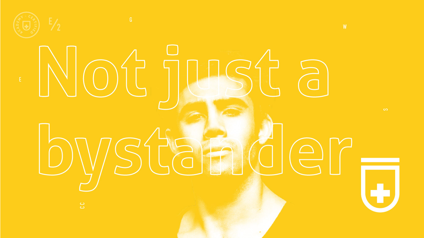 "Not just a Bystander" Intense faced man.