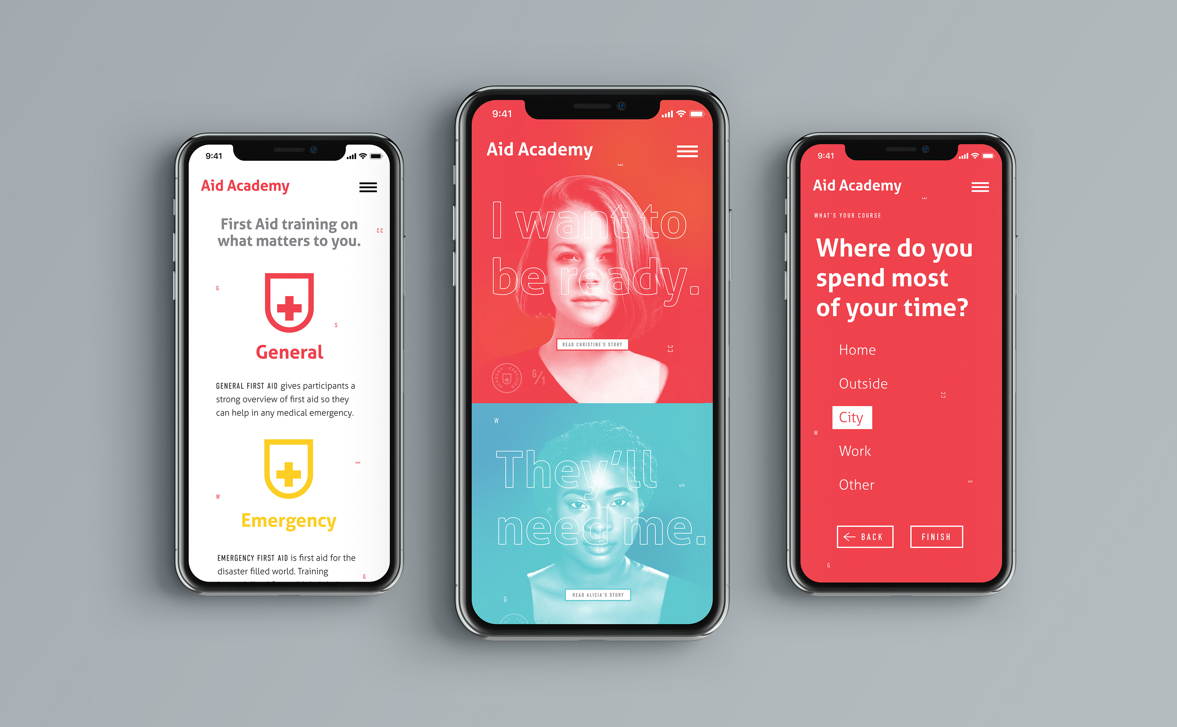3 iPhones with Aid Academy website.
