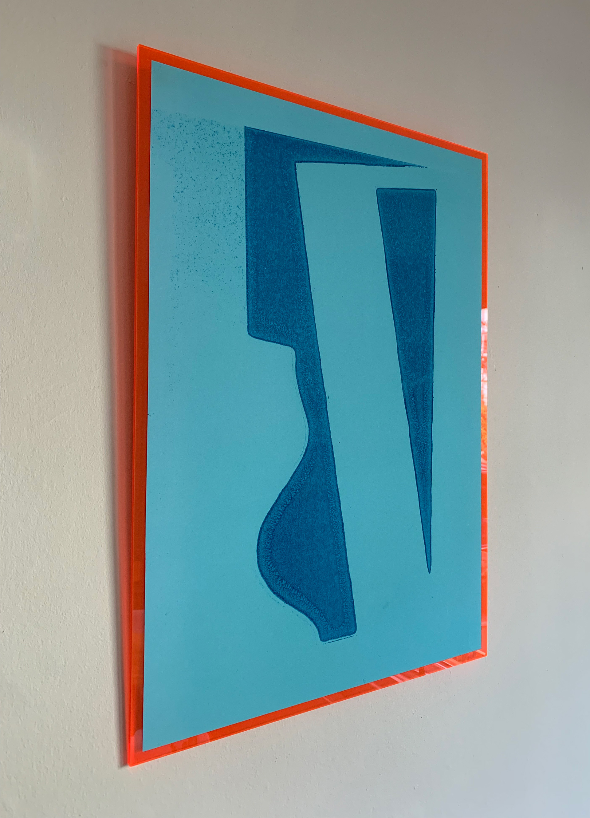 Digital print of edited relief print, 42 x 60 cm, mounted onto 5mm lava orange perspex, 44 x 62 cm