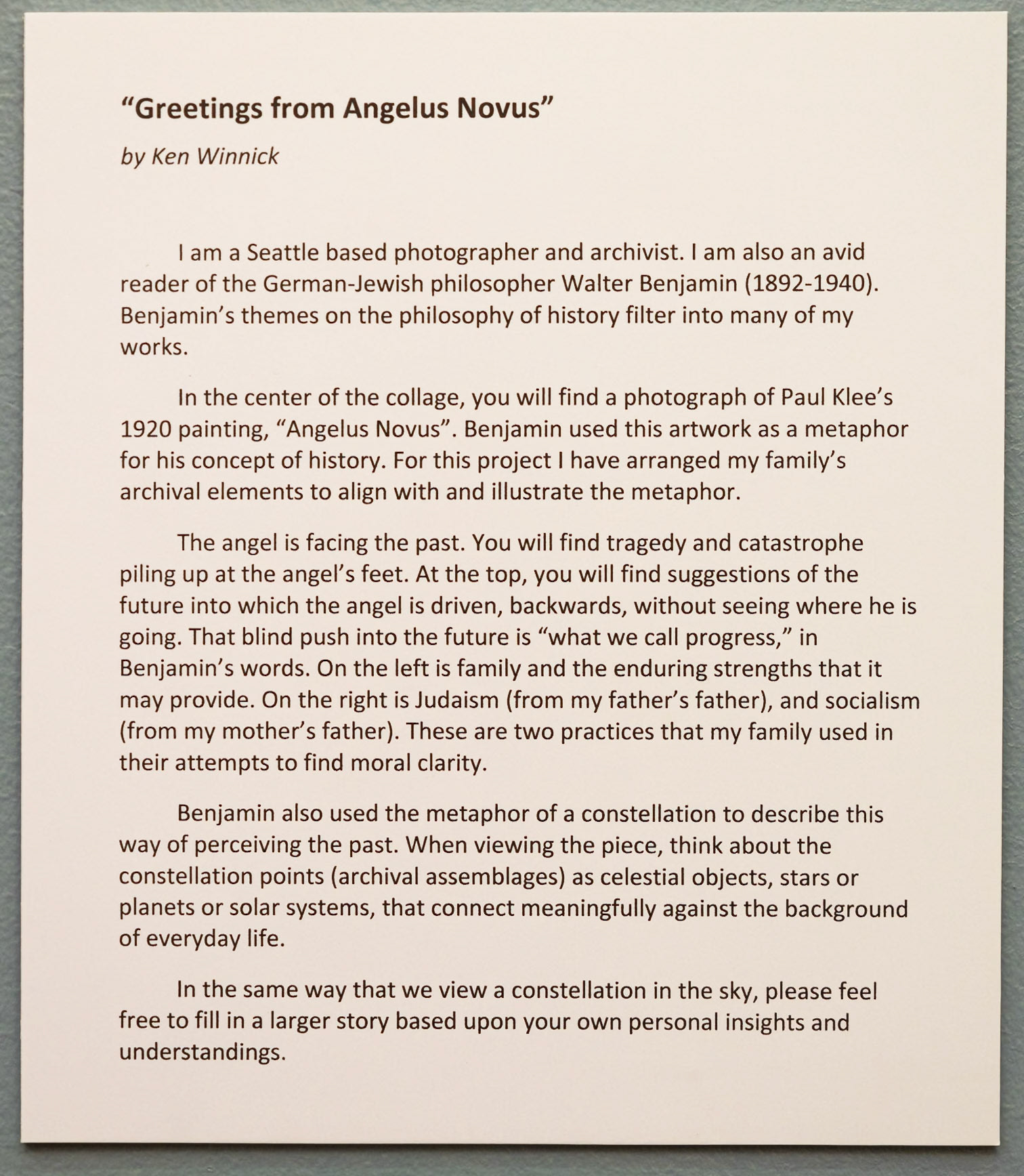 Artist statement by Ken Winnick