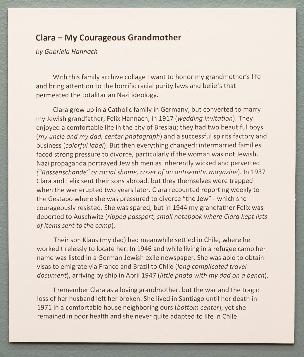 Artist statement by Gabriela Hannach