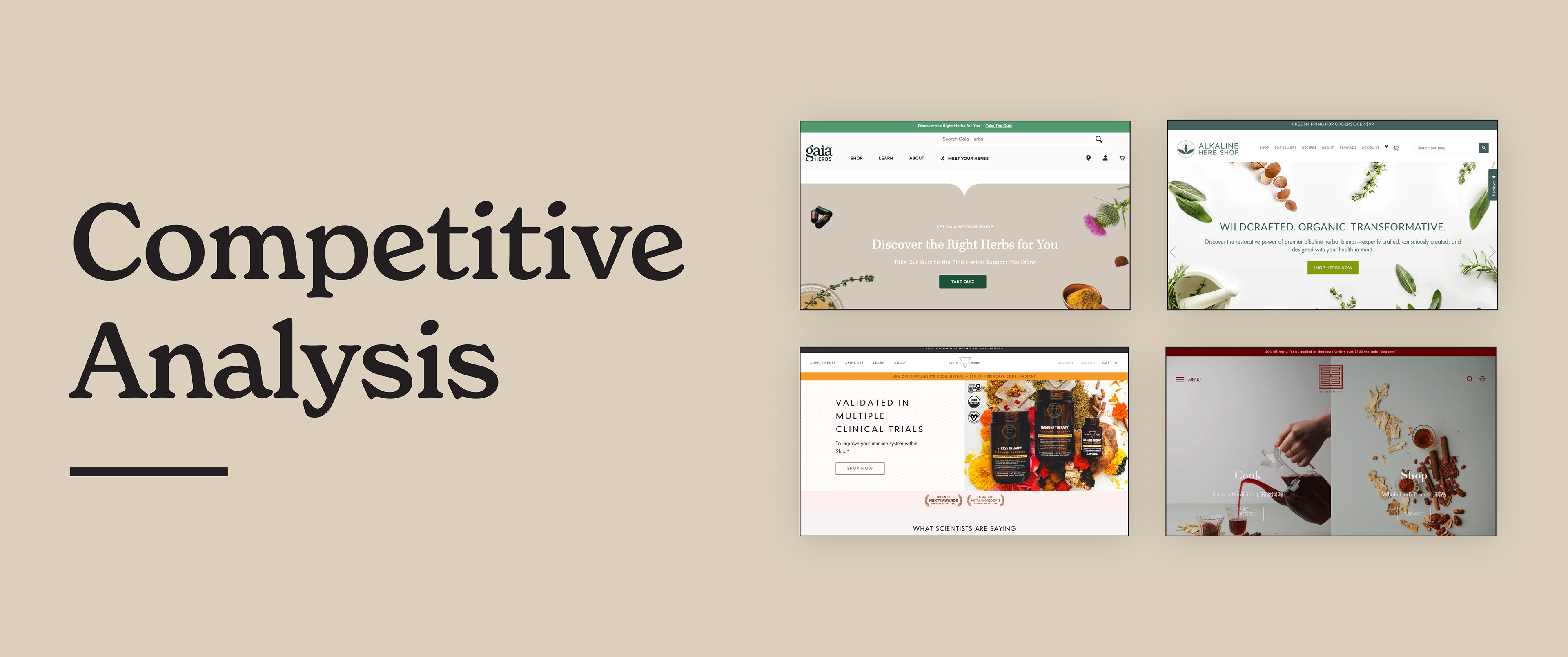 A graphic that says competitive analysis with a screen grab of 4 different home page designs of competing businesses.