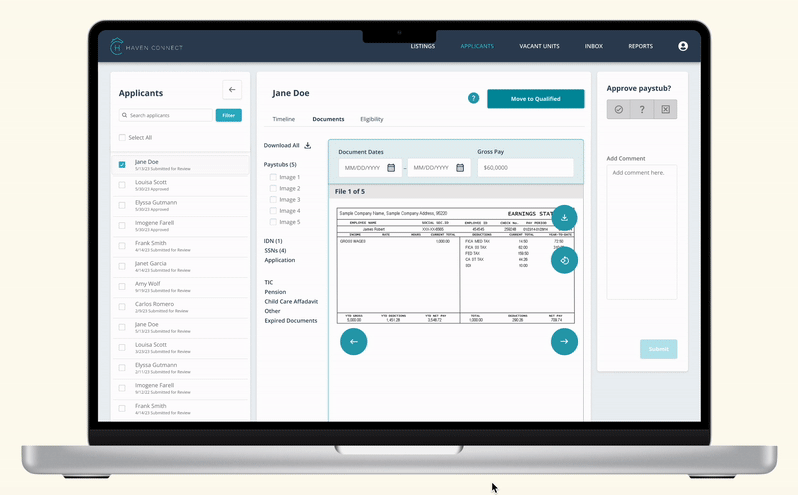 A moving gif showing the how documents can be manipulated using Haven Connect