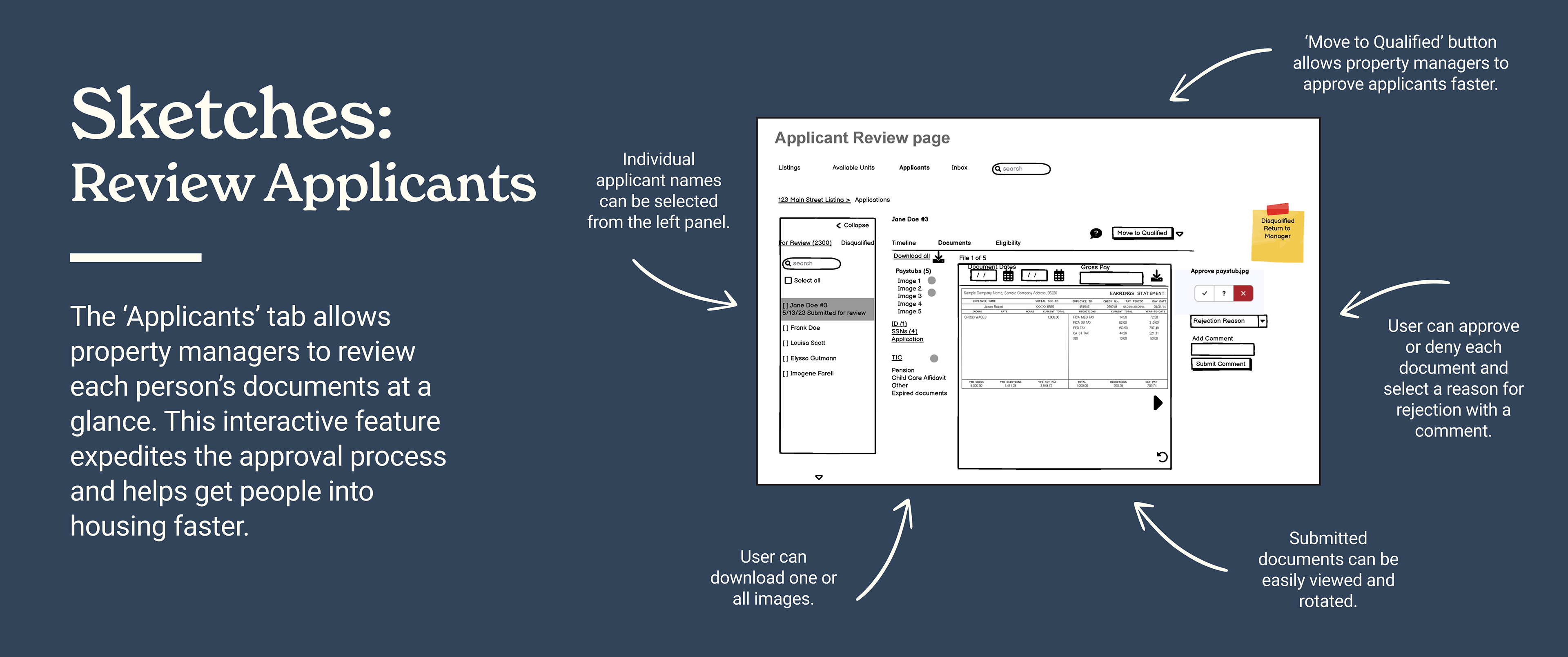 Graphic with the word Sketches and a visual of a rough wireframe of the dashboard built in Balsamiq