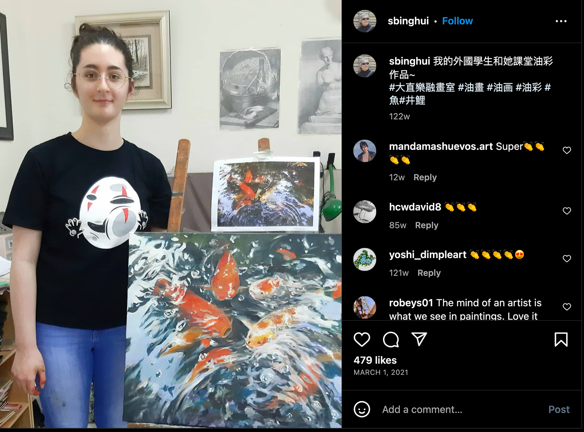 Anisa's Koi Fishes Oil Painting