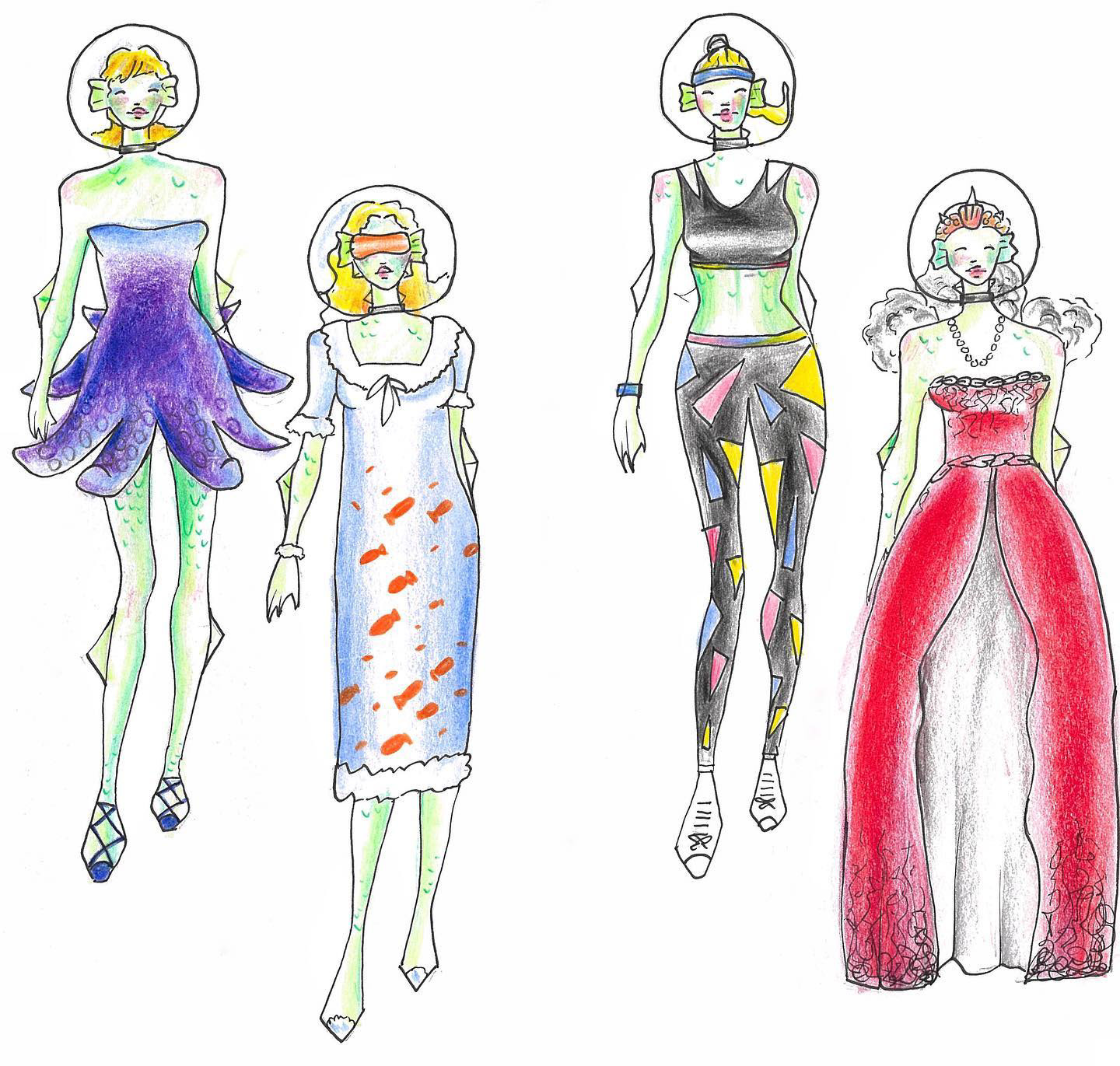 Underwater Theme Fashion Drawings