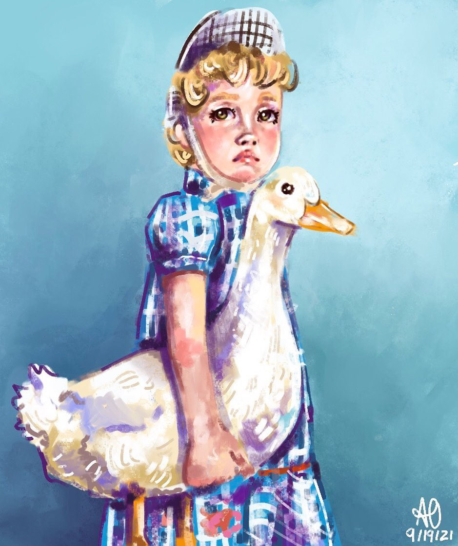Little girl with her duck
