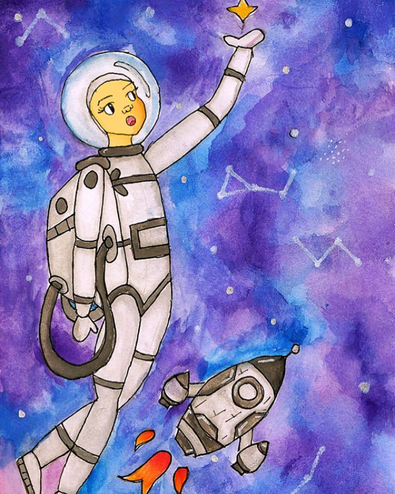 Space Girl Astronaut Watercolor