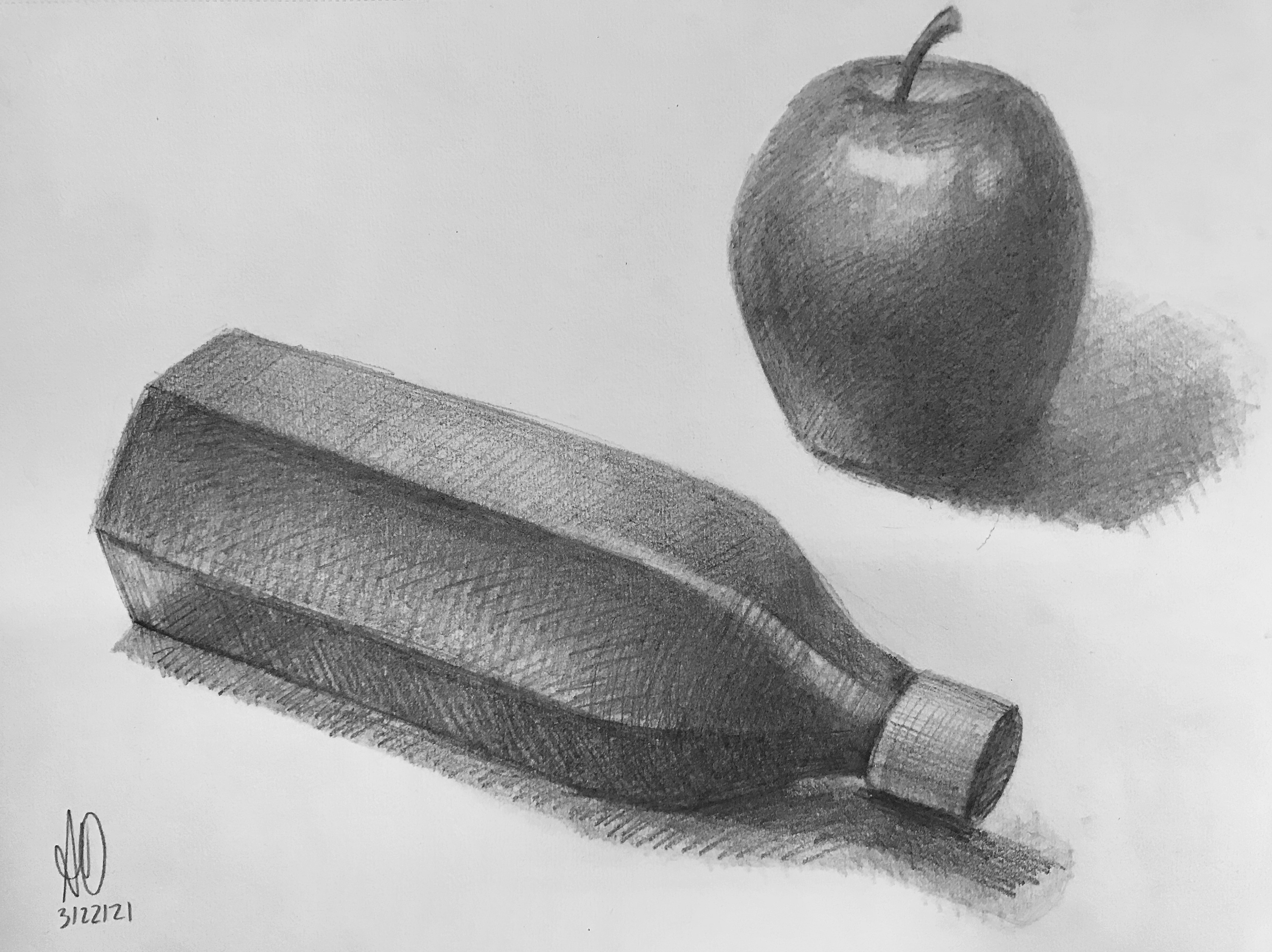 Still Life of Apple & Bottle