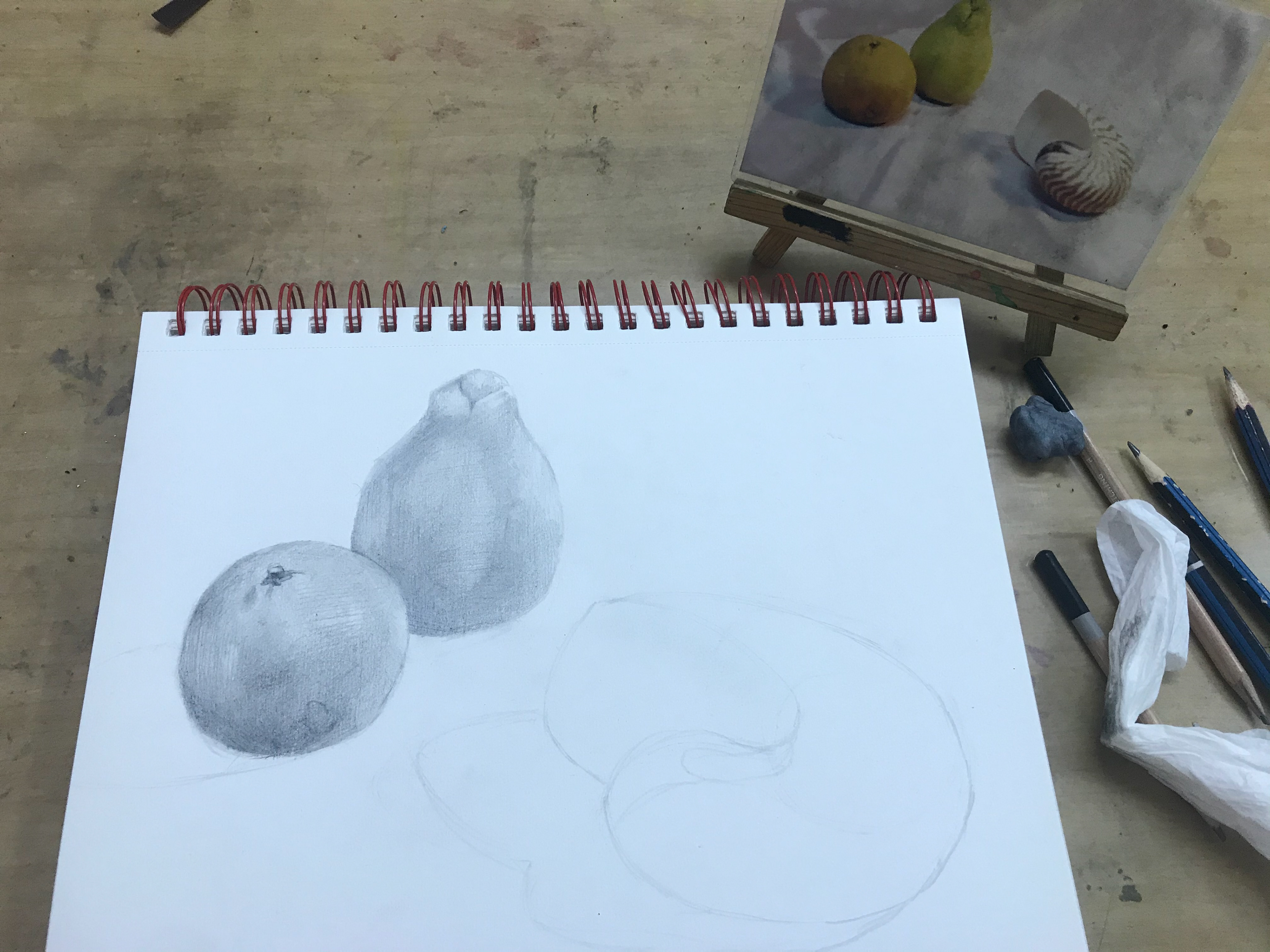 Orange, Pear & Sea Shell still life