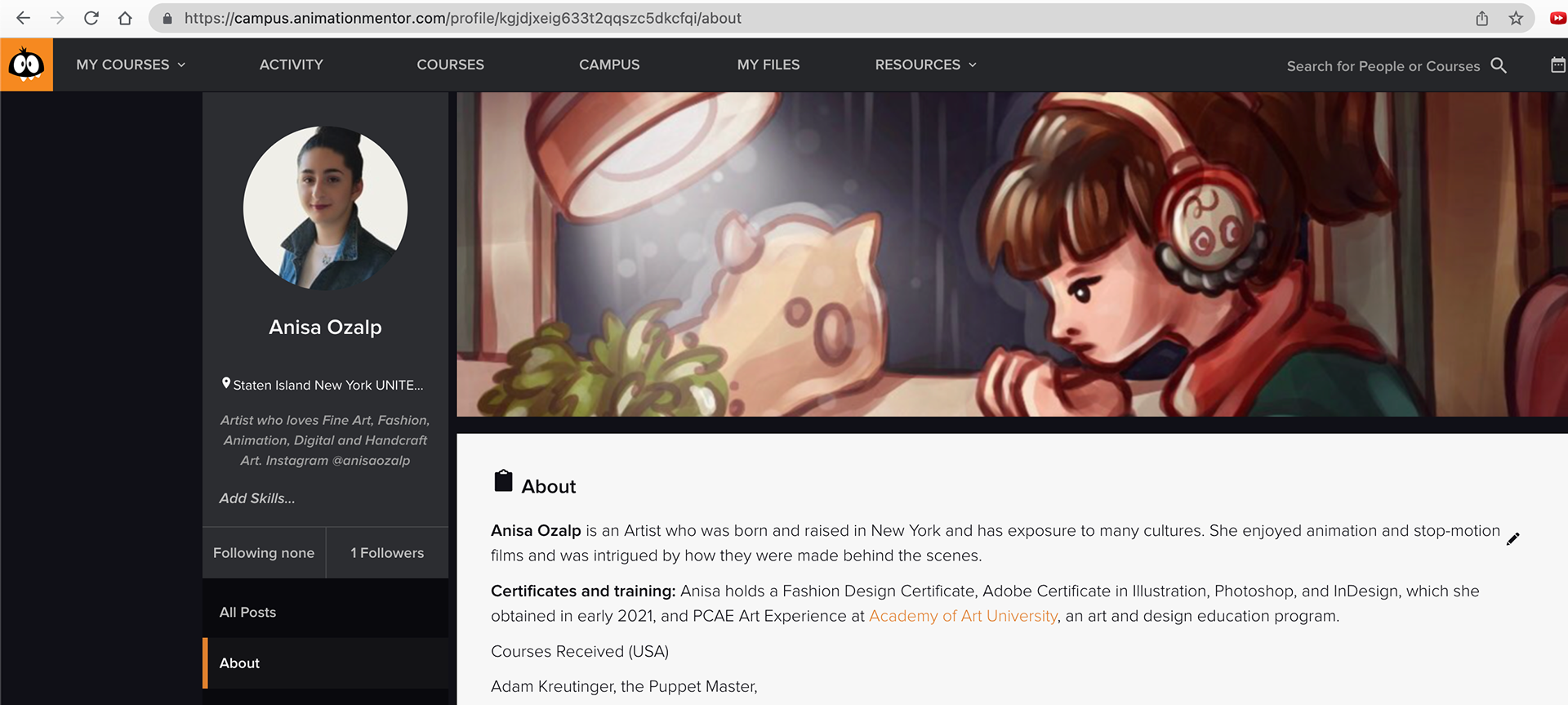 Animation Mentor Profile Page