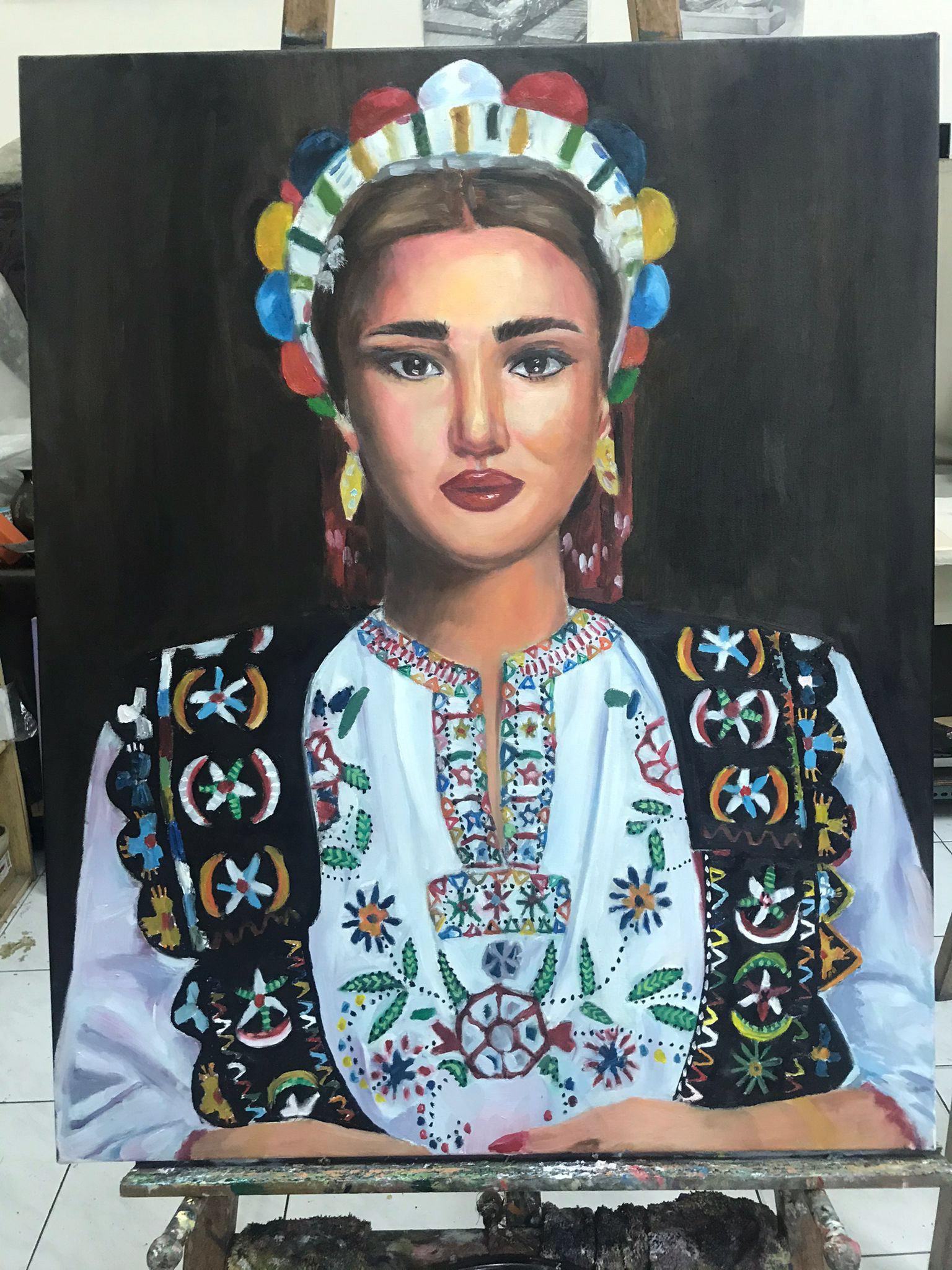 OIL PAINTING BEAUTIFUL TRADITIONAL ALBANIAN GIRL