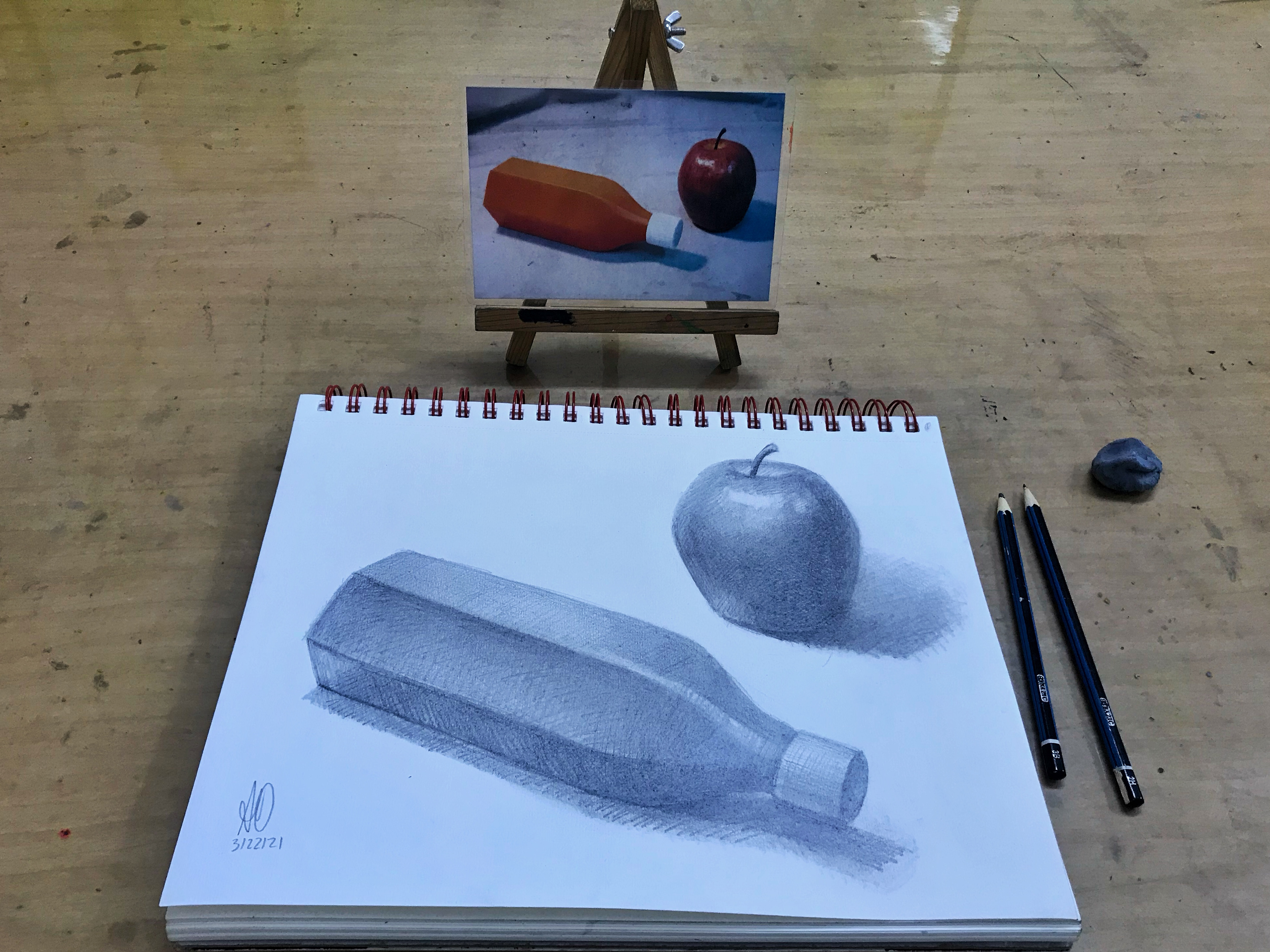 Still Life of Apple & Bottle