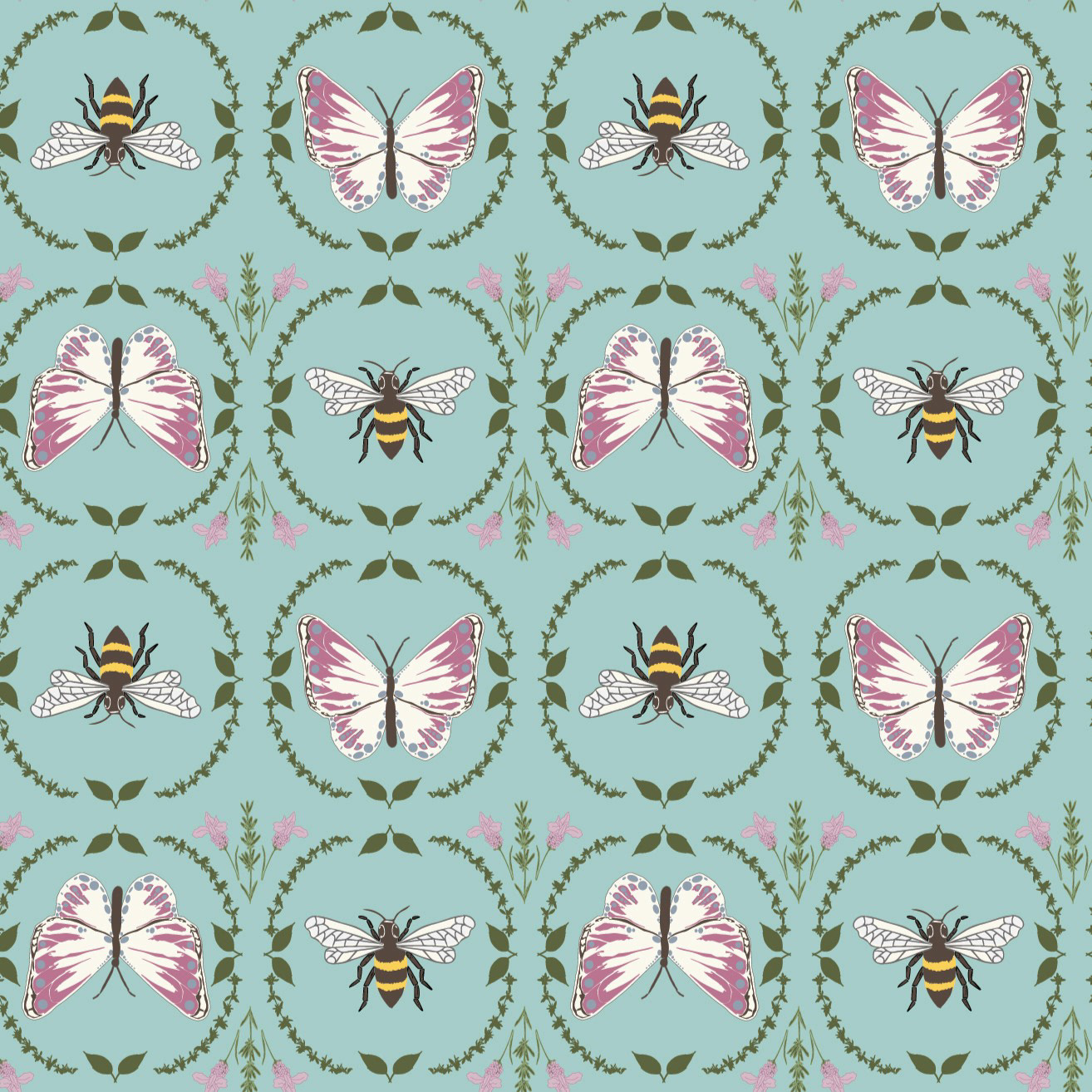 Butterfly & Bee Medallion - Soft Tealt