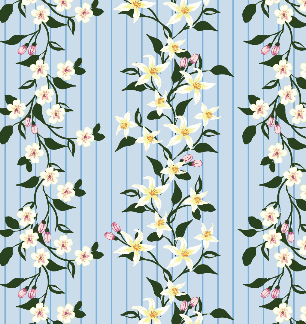 Fence and Blooms - Sky Blue