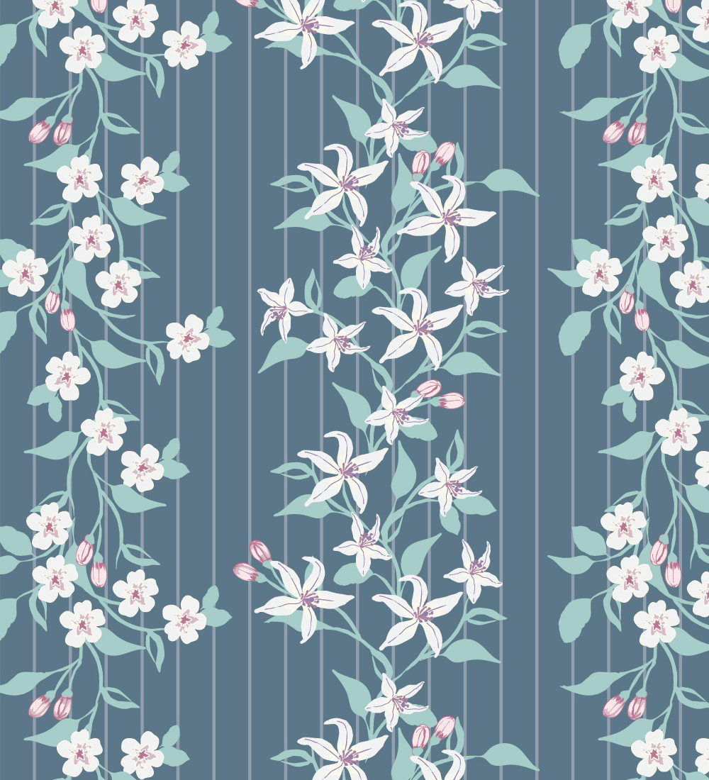 Fence and Blooms - Dark Teal