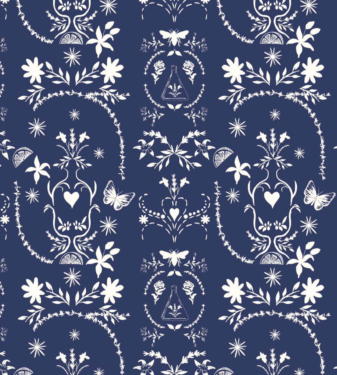 Farmhouse Floral Silhouette - Midnight Blue 