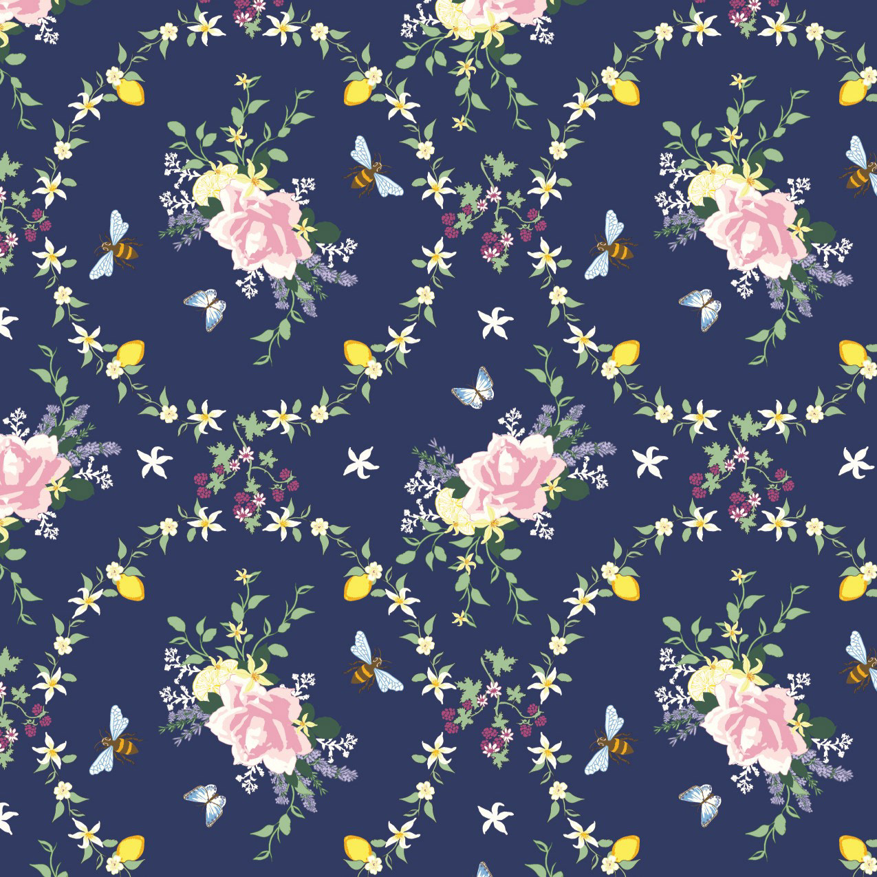 Rose Wreath - Midnight Blue