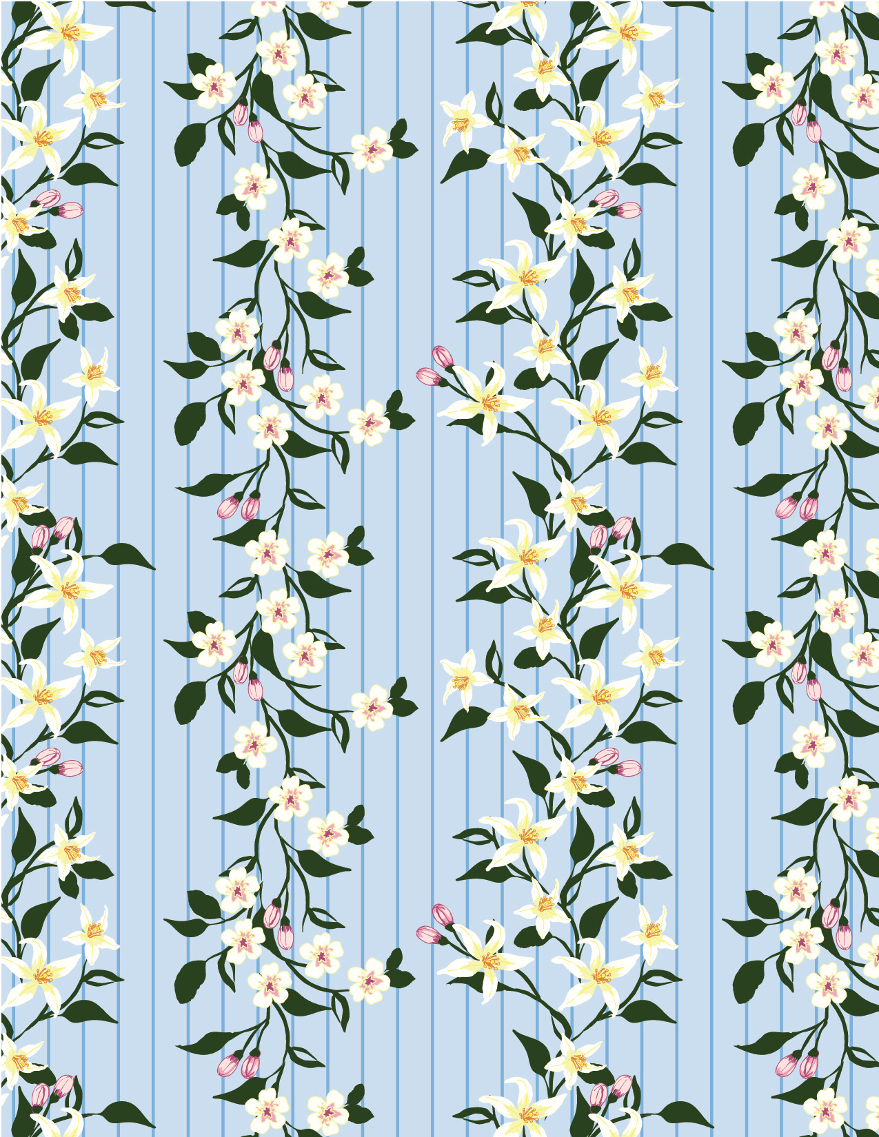 Fence and Blooms - Sky Blue 
