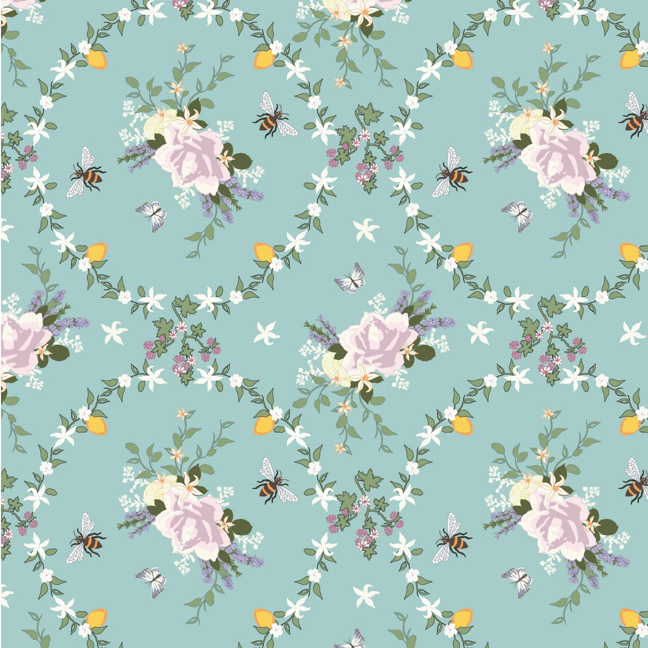 Rose Wreath - Soft Teal