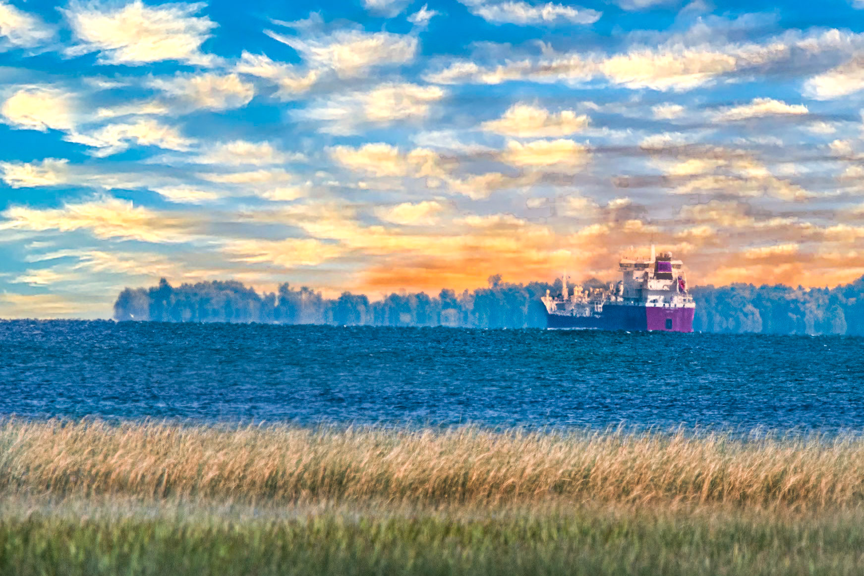 11323 Freighter passing Cooper Marsh