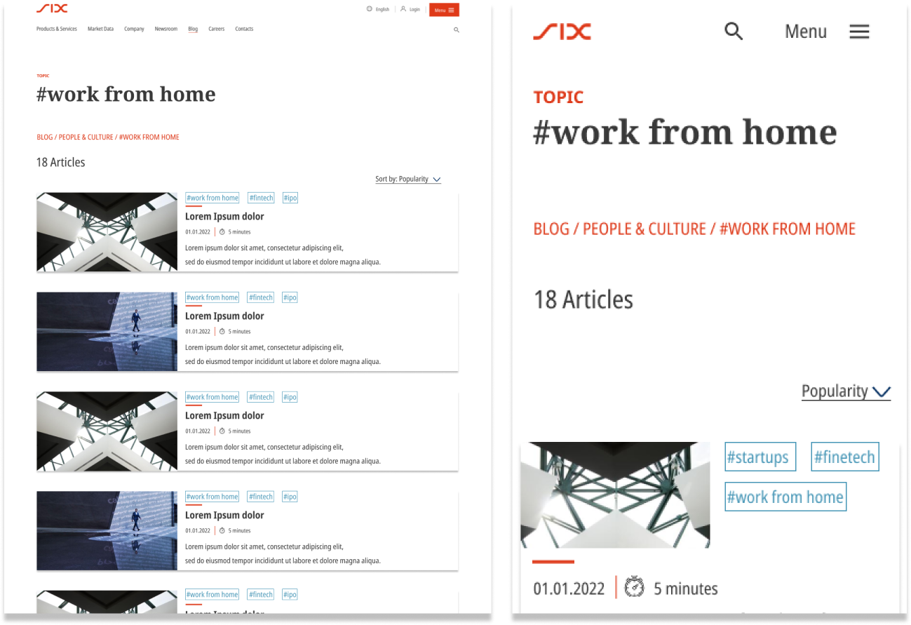 Blog Tag level landing page (desktop & mobile)