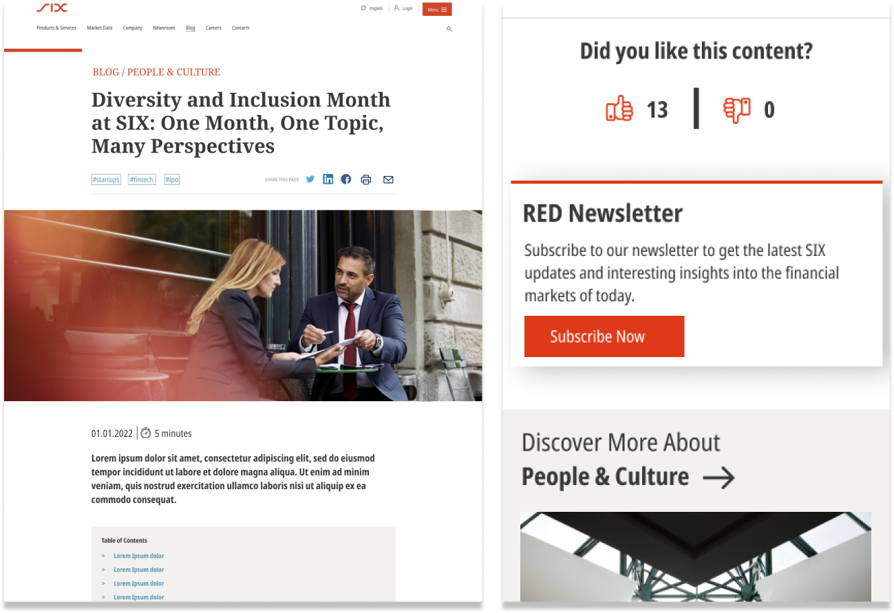 Blog Article level landing page (desktop & mobile)