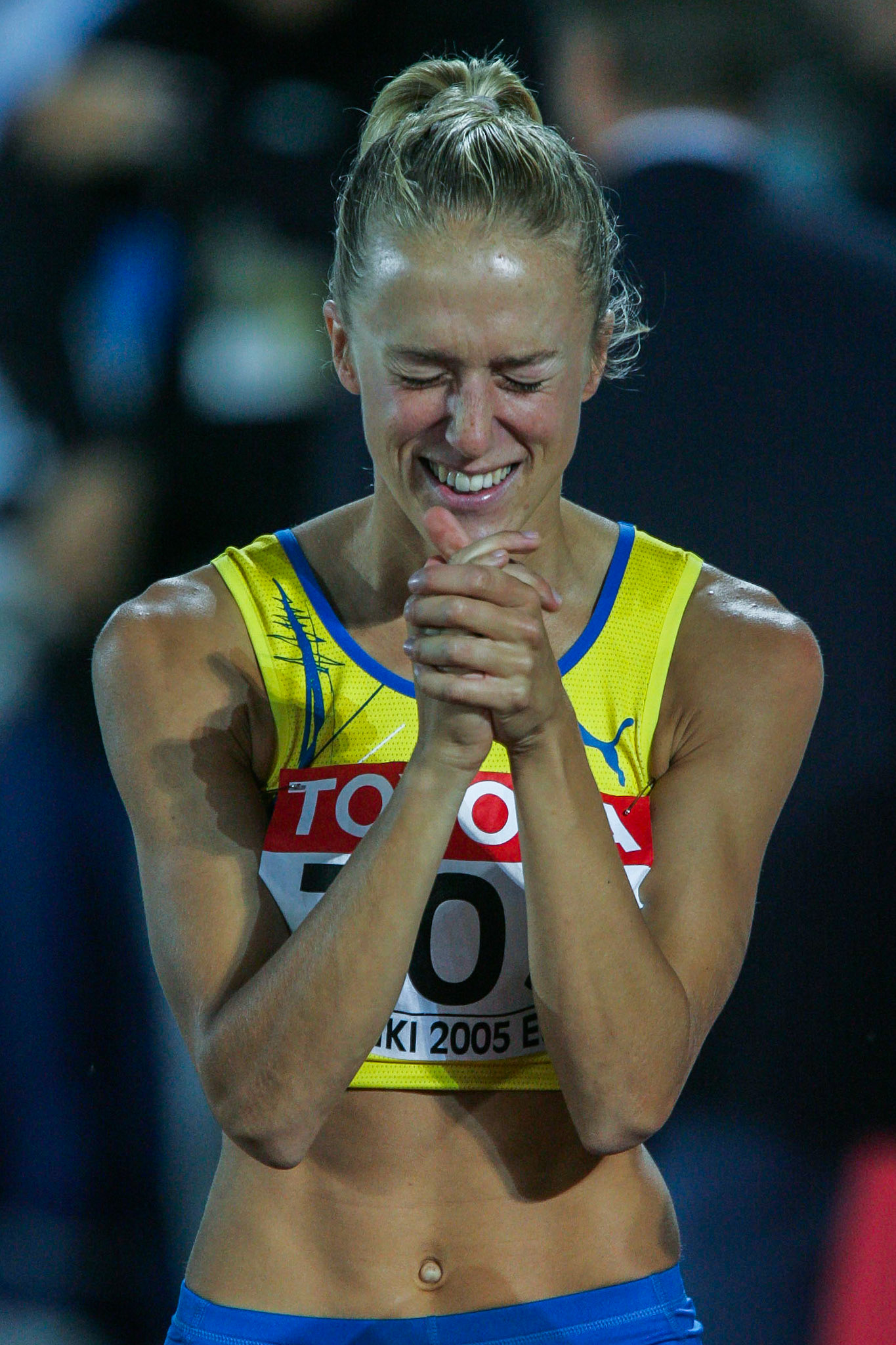 Kajsa Bergqvist won the high jump at the World Championship in Helsinki 2005 just one year after her severe injury.