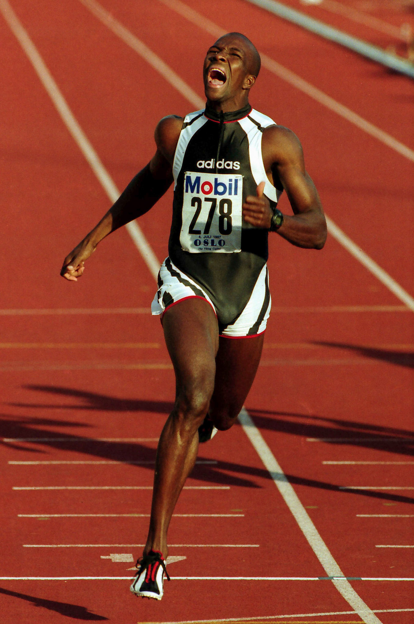 Donovan Bailey winning the 100 meter in Oslo 1997