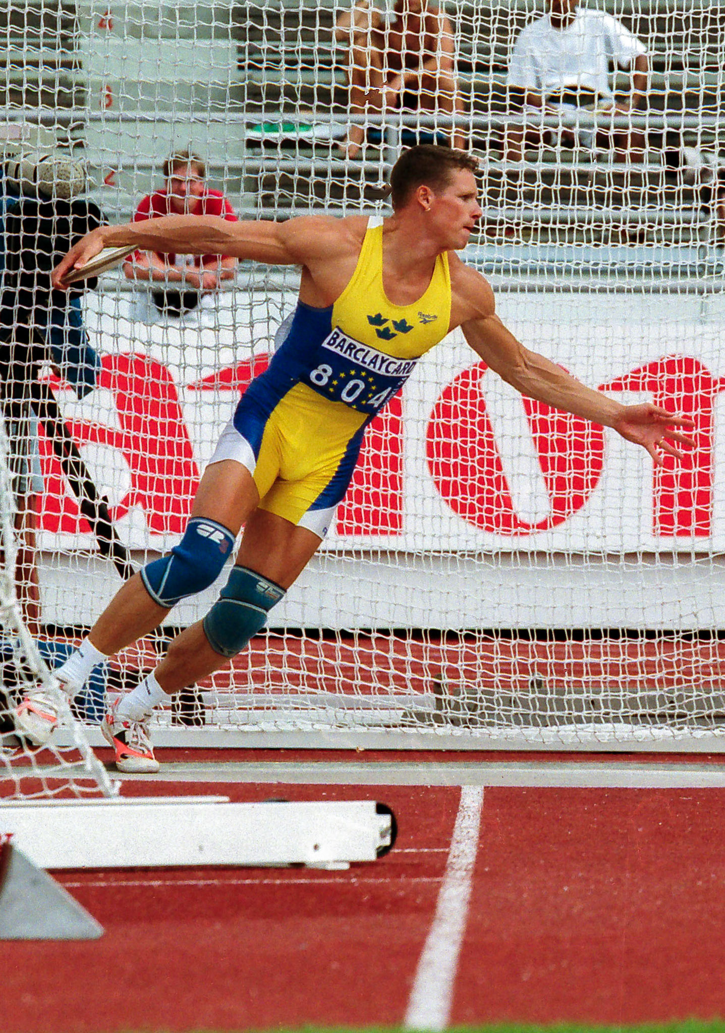 Henrik Dagård in discus. He took the silver medal in the decathlonat European Championship in Helsinki 1994.