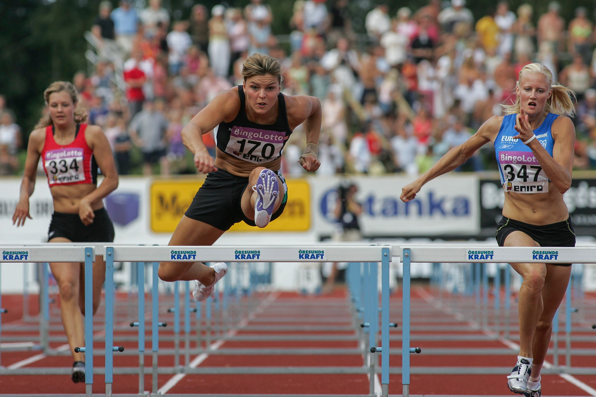 Susanna Kallur won the 100 meter hurdles at the Swedish championships in Helsingborg 2005.