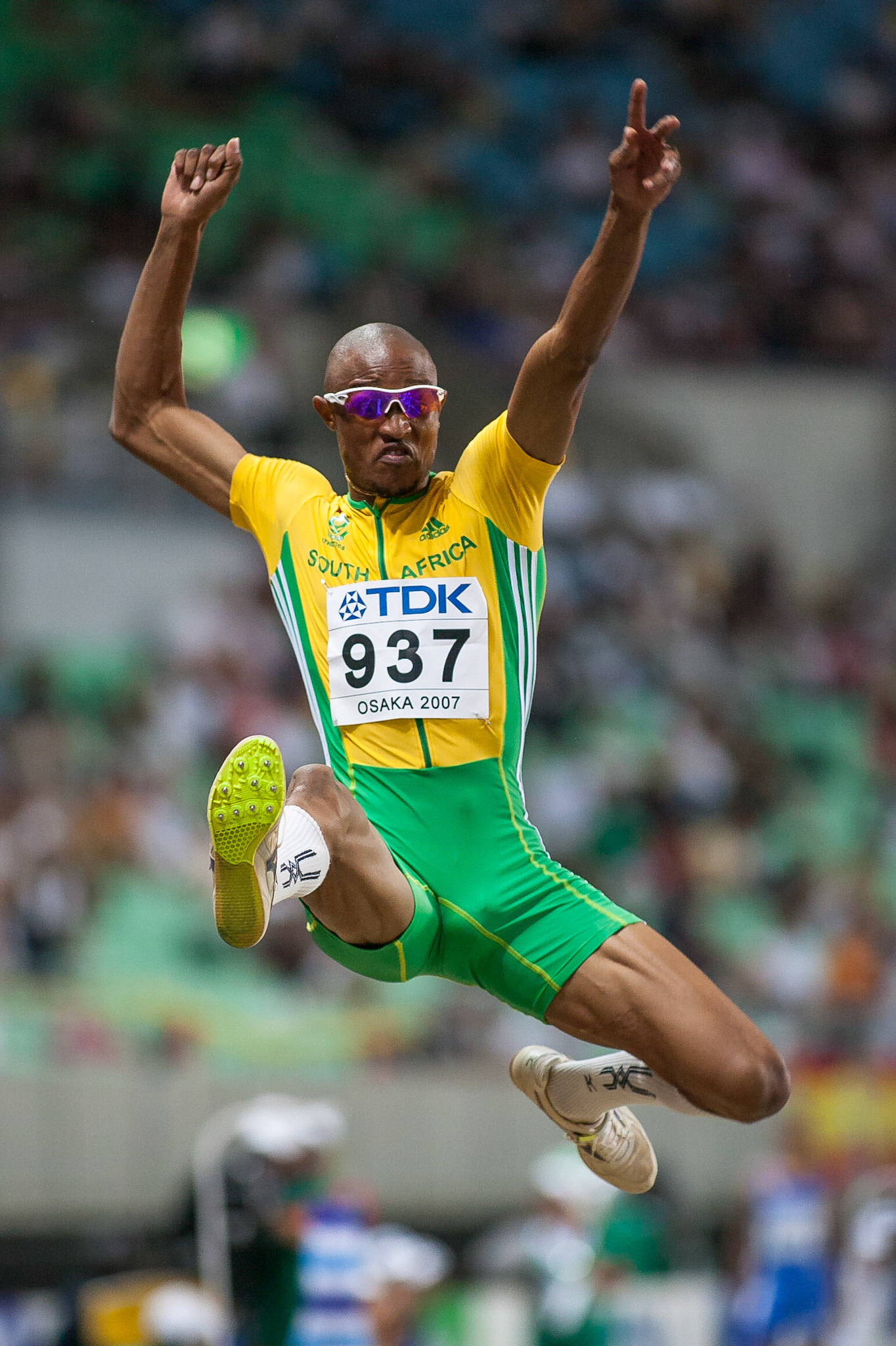 Godfrey Mokoena in the long jump final at the World Championship in Osaka 2007.