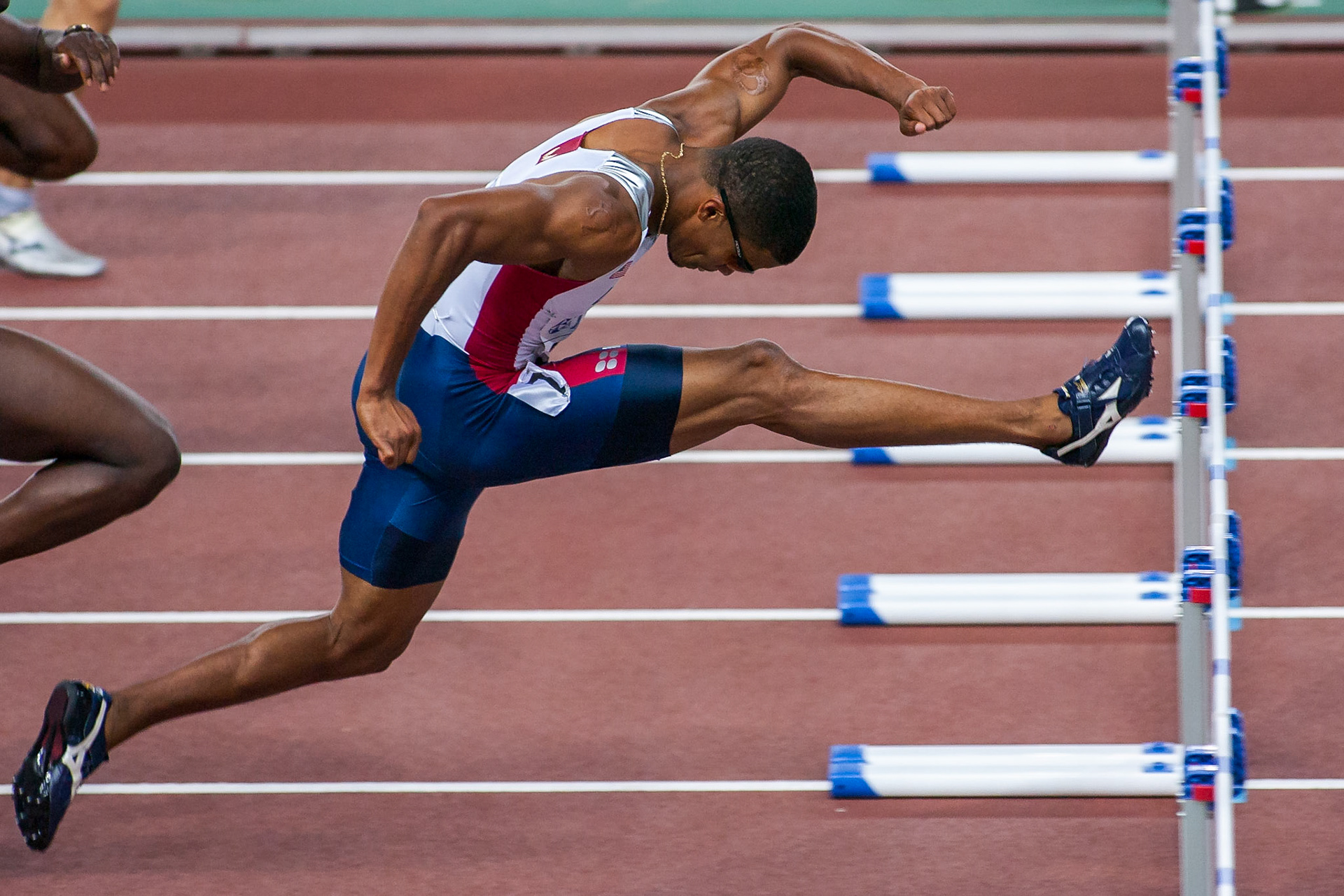 Terrence Trammell in 110 meter hurdleat the World Championship in Osaka 2007.