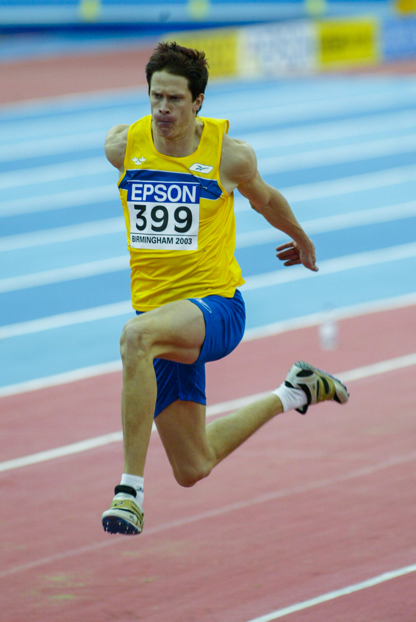 Christian Olsson won triple jump at the World Indoor Championship in Birmingham 2003.