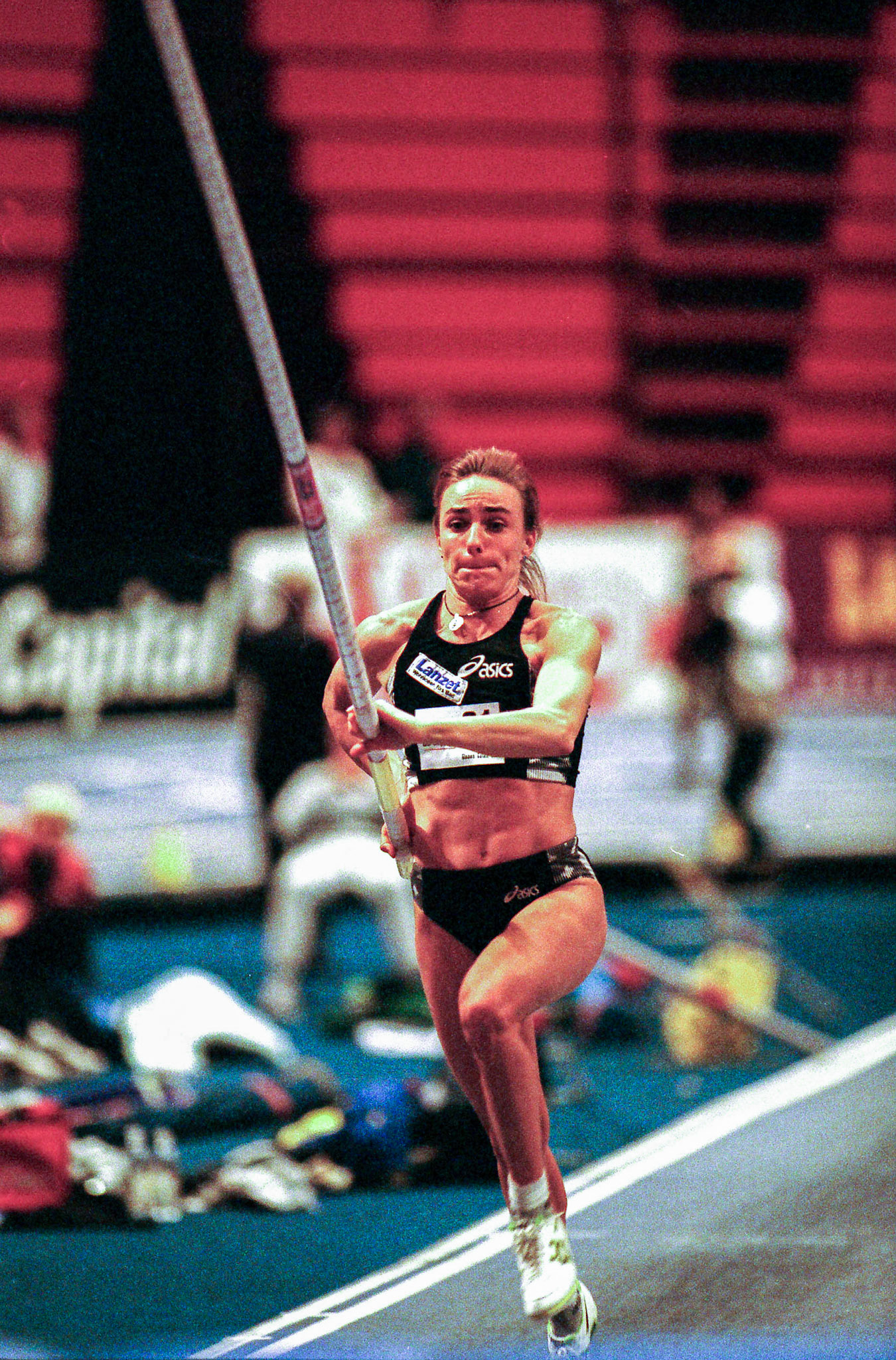 Nicole Humbert jumped a world record of 4.56 in the pole vault in Stockholm 1999.
