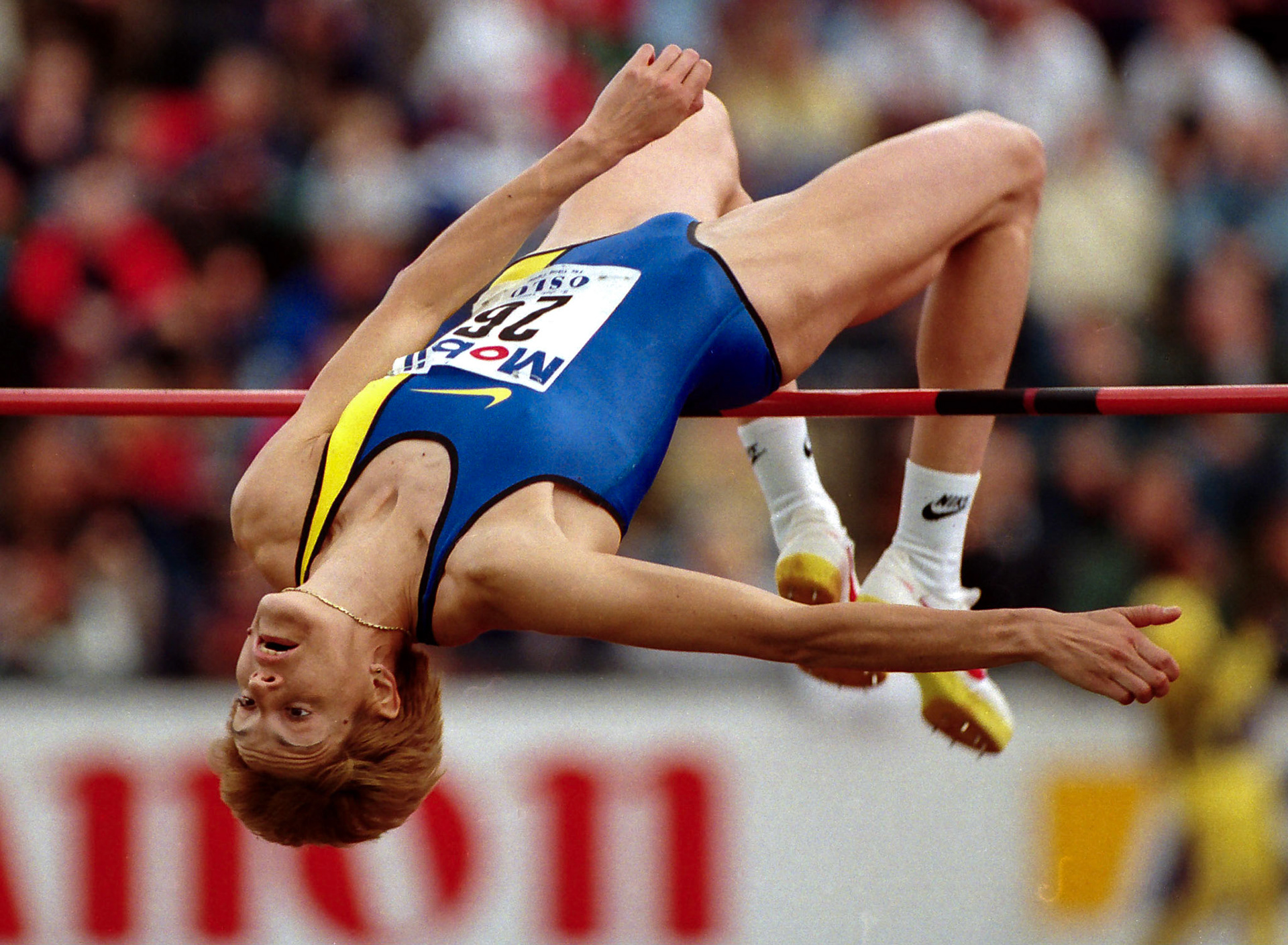 World record holder Stefka Kostadinova in high jump at Bislett Games in Oslo 1996.
