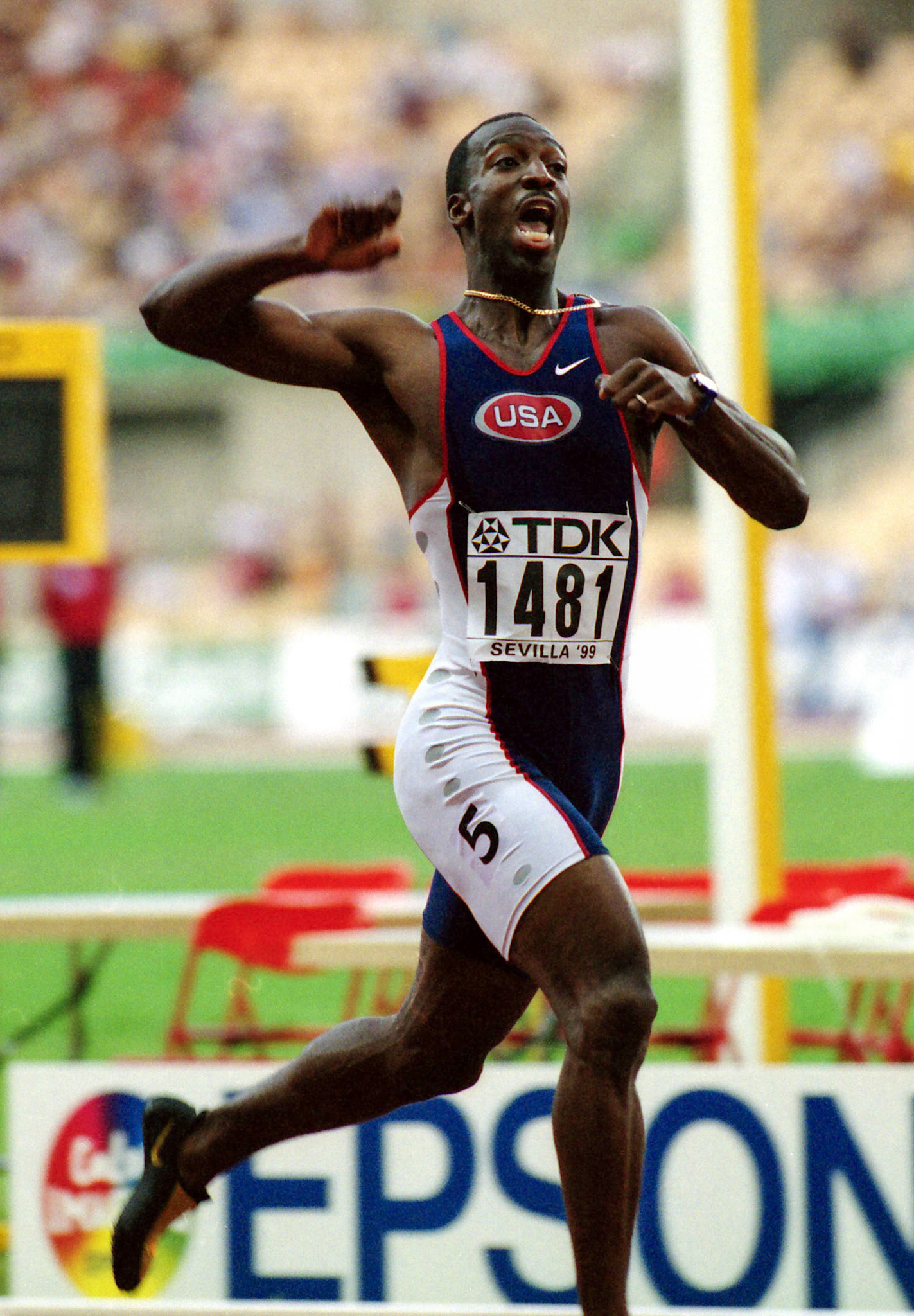 Michael Johnson won 400 meter with the world record 43.18 at the World Championship in Seville 1999