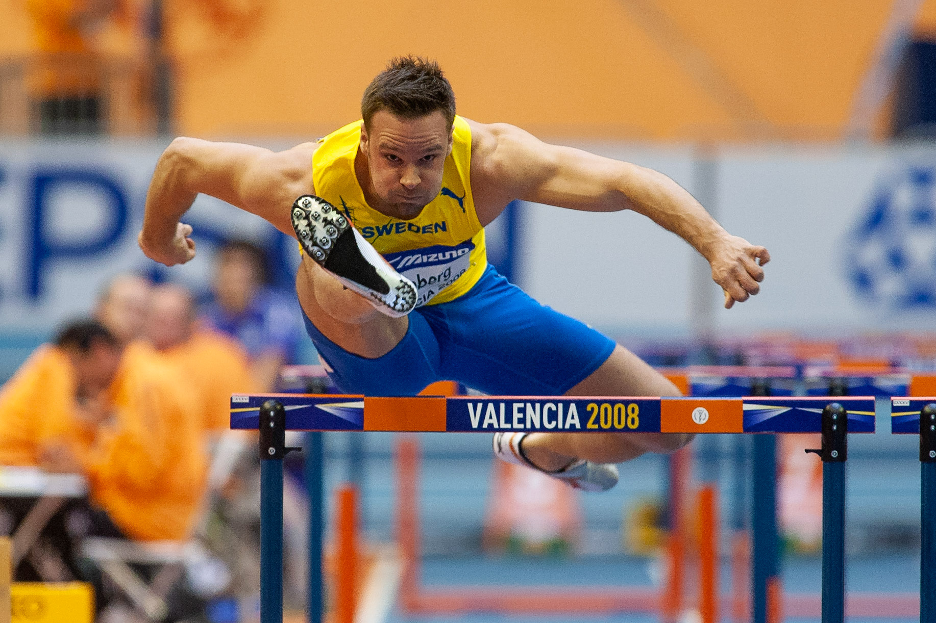 Robert Kronberg in 60 meter hurdle at the World Indoor Championship in Valencia 2008.
