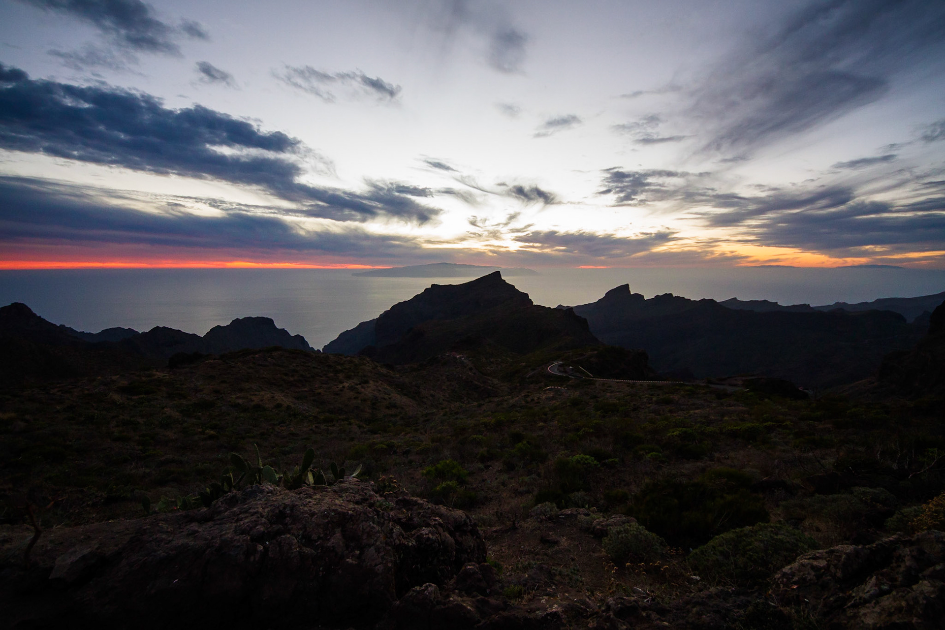 View from the mountain Masca with La Gomera as a silutte in the ocean, Tenerife Spain 2012