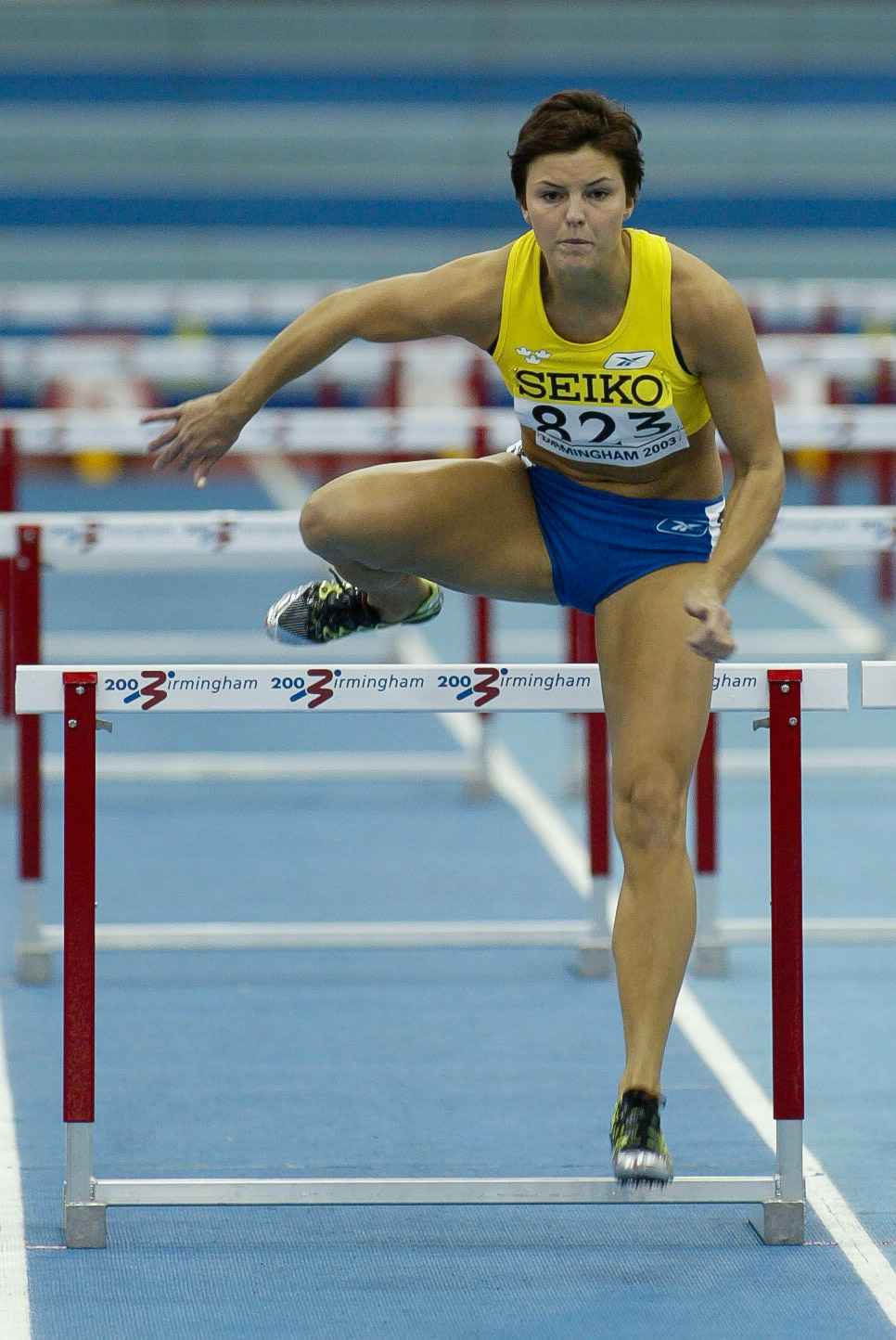 Susanna Kallur in 60 meter hurdle at the World Indoor Championship in Birmingham 2003.