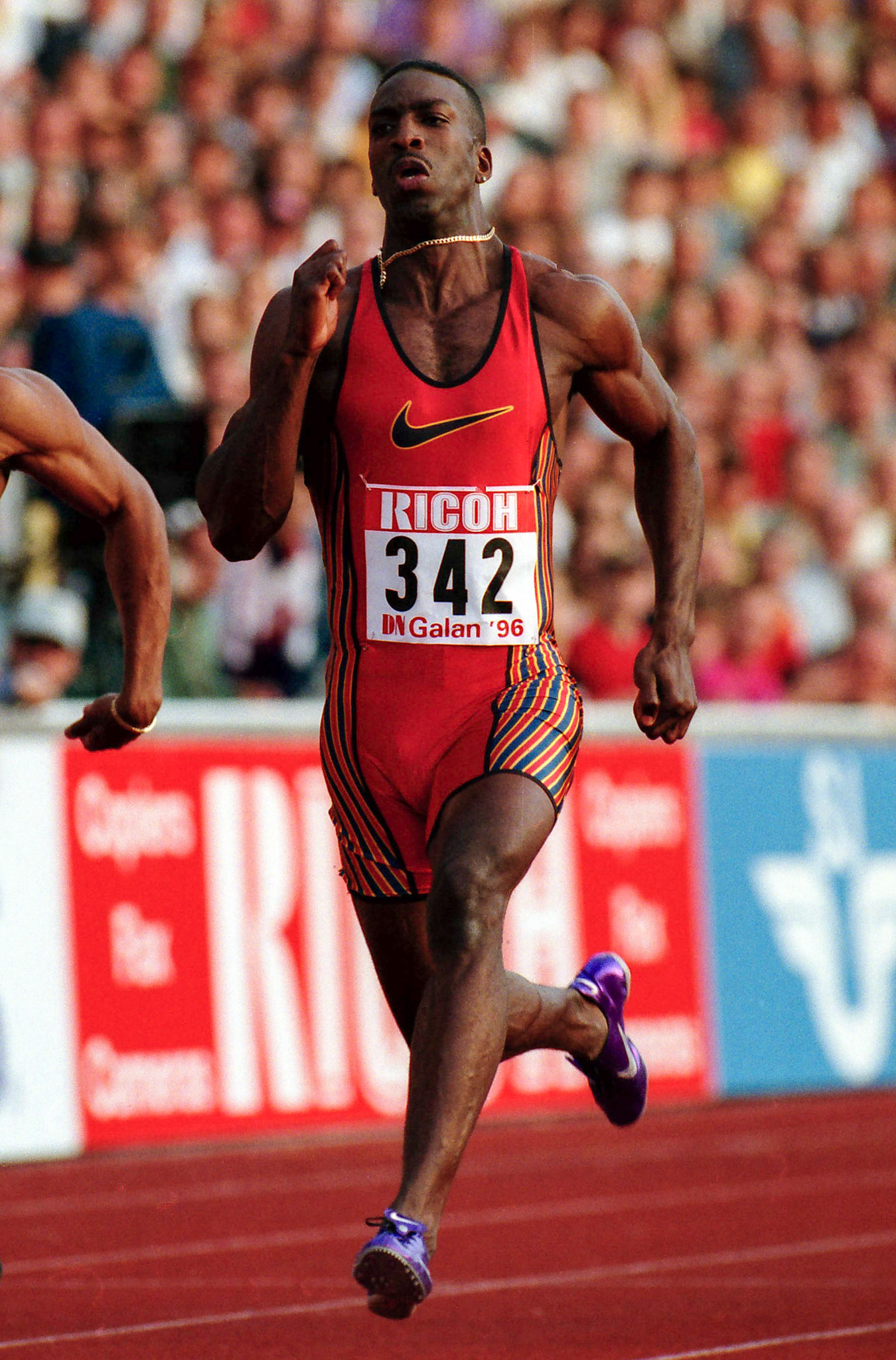 Michael Johnson was close to world record winning 200 meter with 19.77 in Stockholm 1996.
