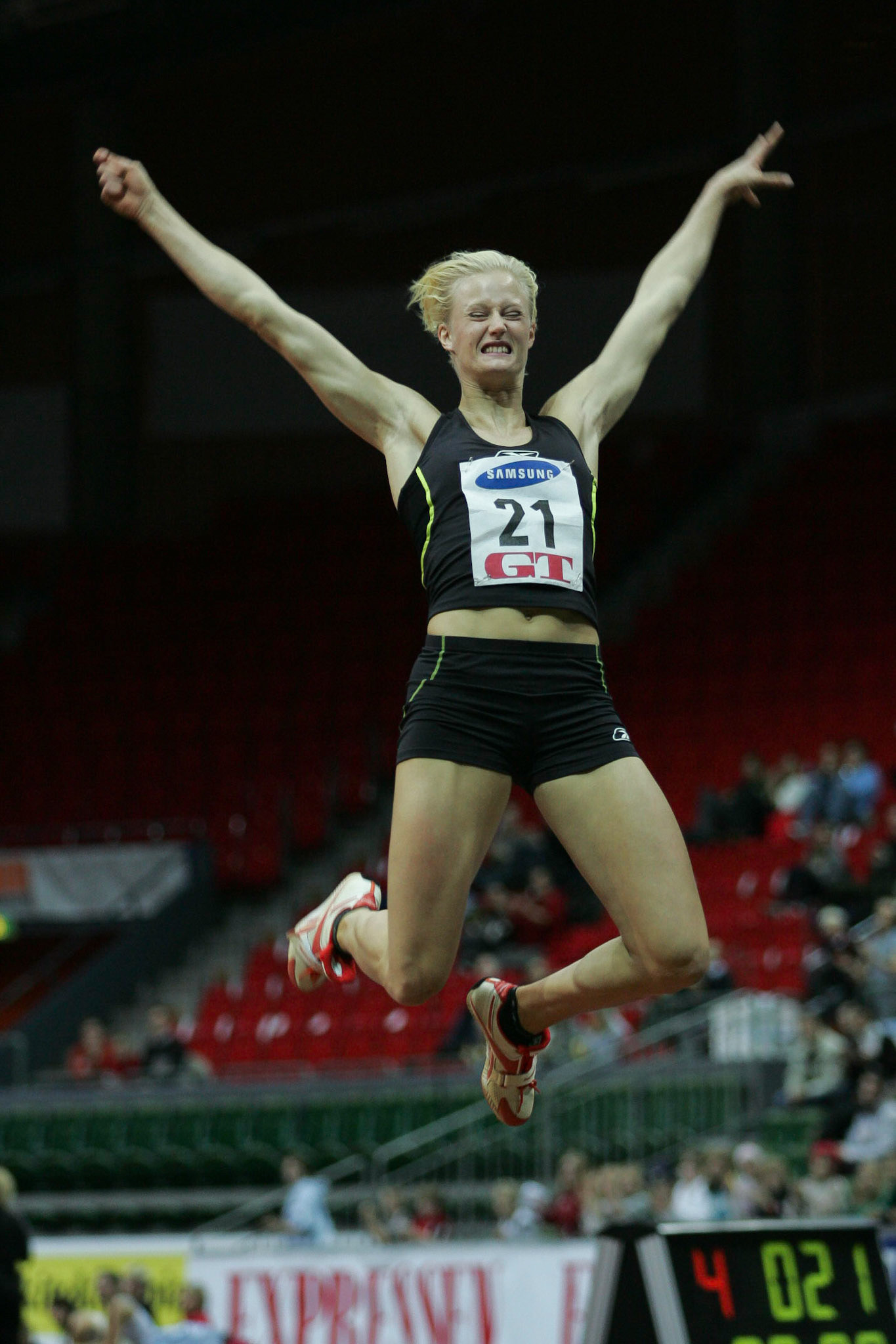 Carolina Klüft in the long jump in Gothenburg.